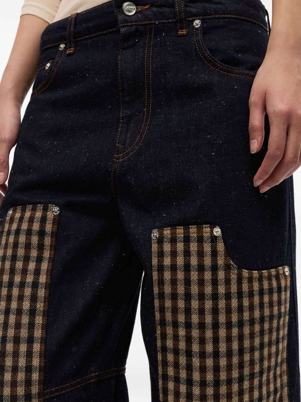 checked-panel jeans - 5