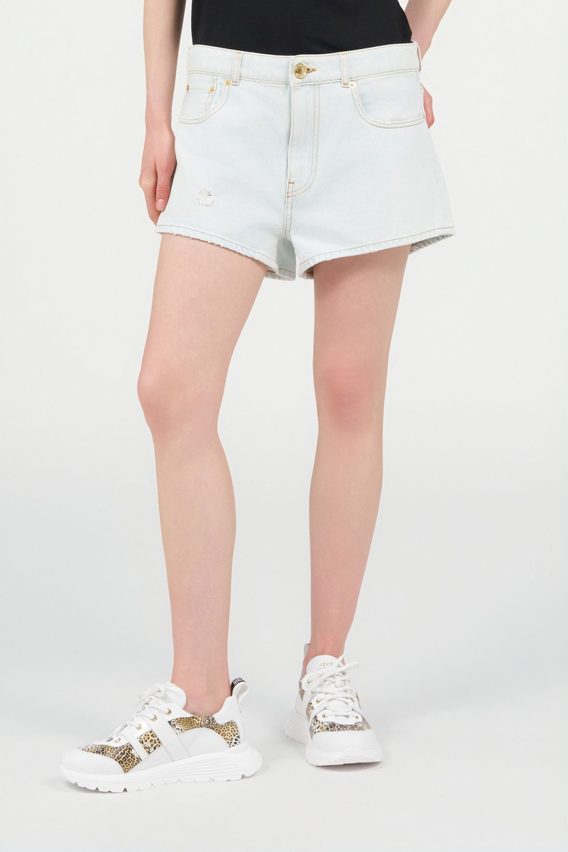 Light Wash Denim Shorts with Distressed Details 3
