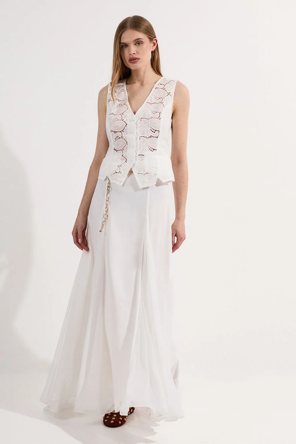 Crinkle Georgette Godet Woven Maxi Skirt - 1