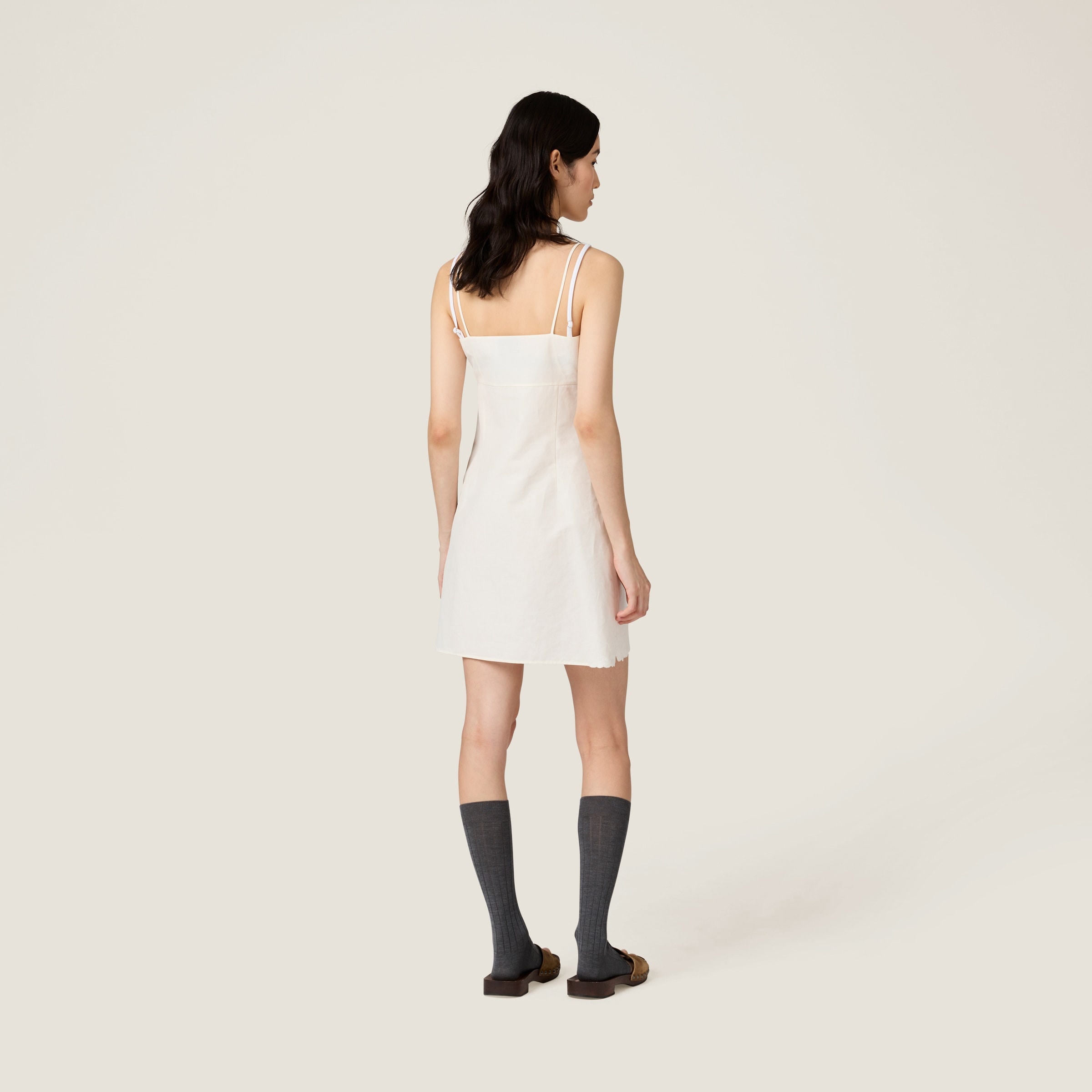 Embroidered slubbed canvas mini-dress - 3