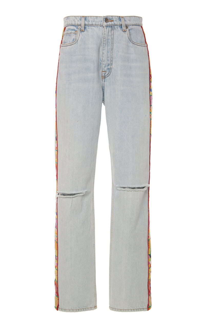 Embroidered Mid-Rise Straight-Leg Jeans light wash 1