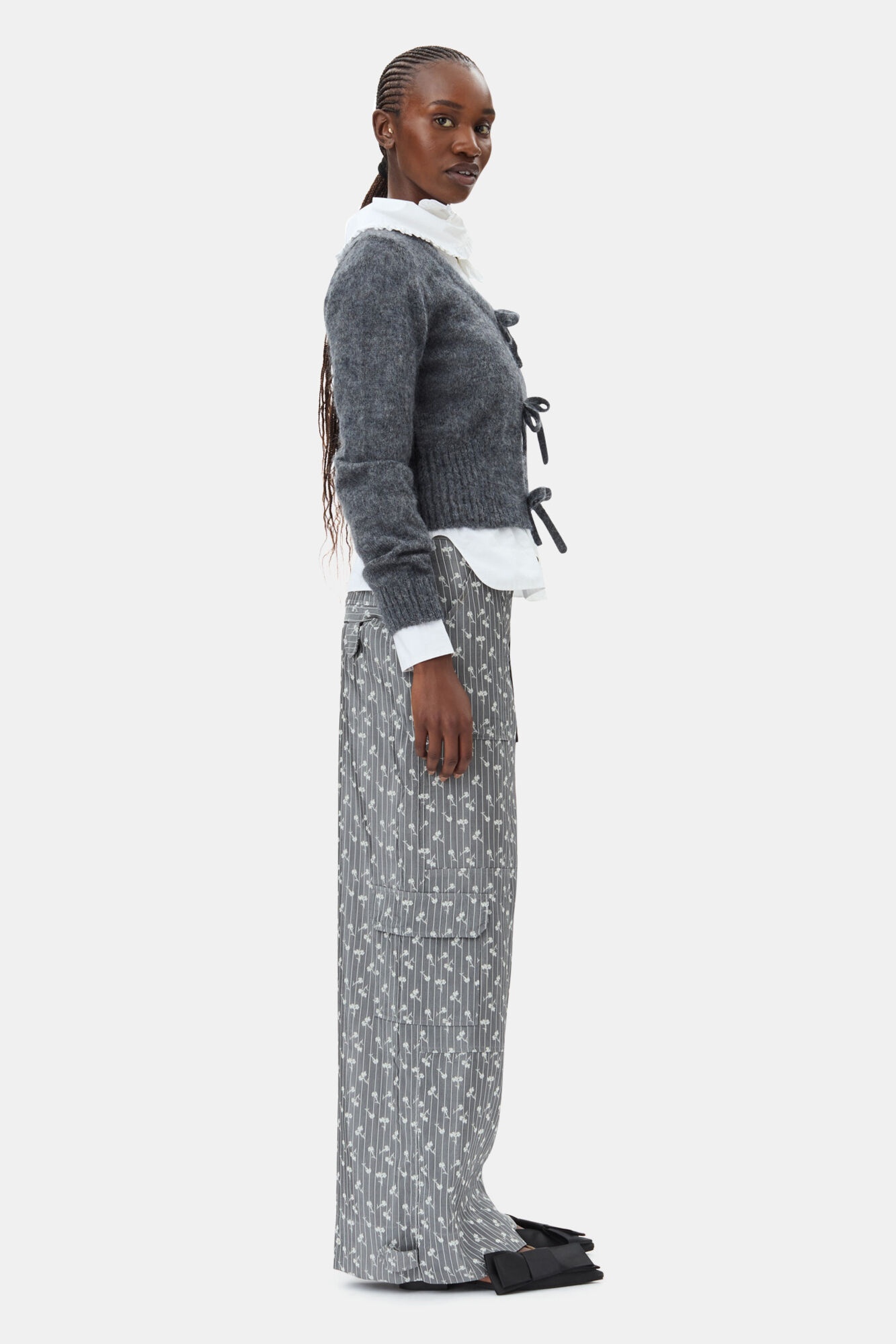 GREY JACQUARD CARGO PANTS - 4