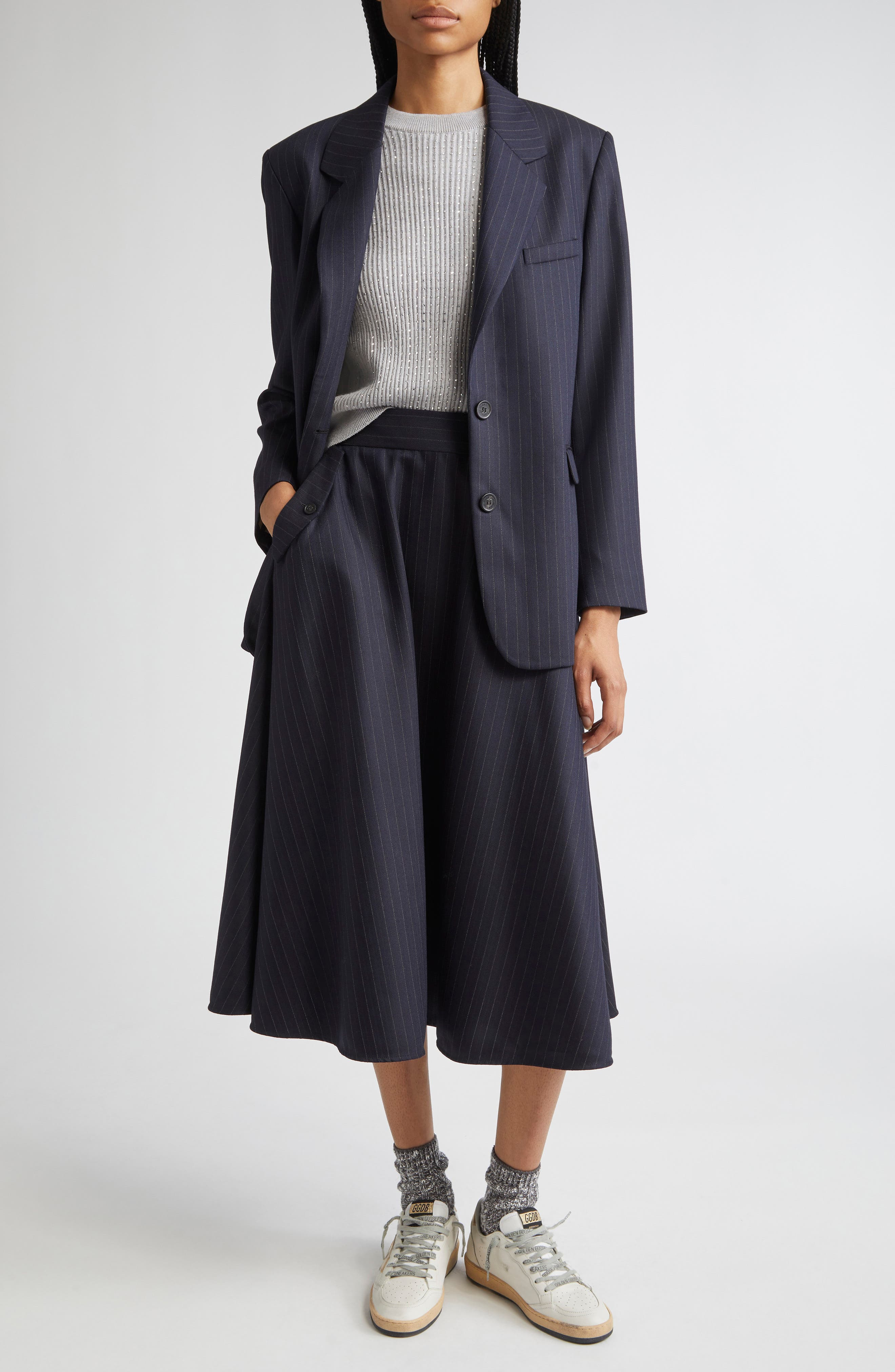 Golden Goose Journey Pinstripe Wool Blend Blazer in Dark Navy at Nordstrom - 2