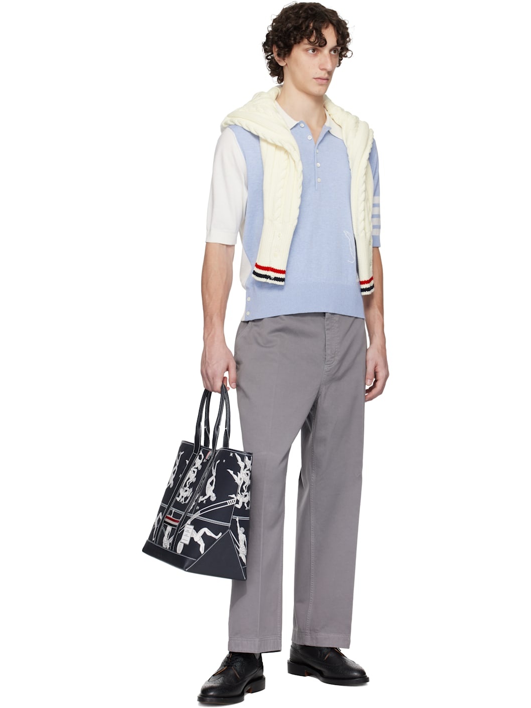 Blue & Off-White Funmix Feather Intarsia 4-Bar Polo - 4