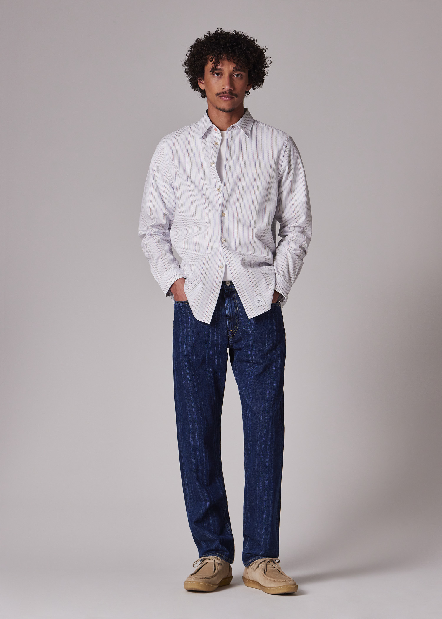White Yarn-Dyed Twisted Stripe Cotton Shirt - 4