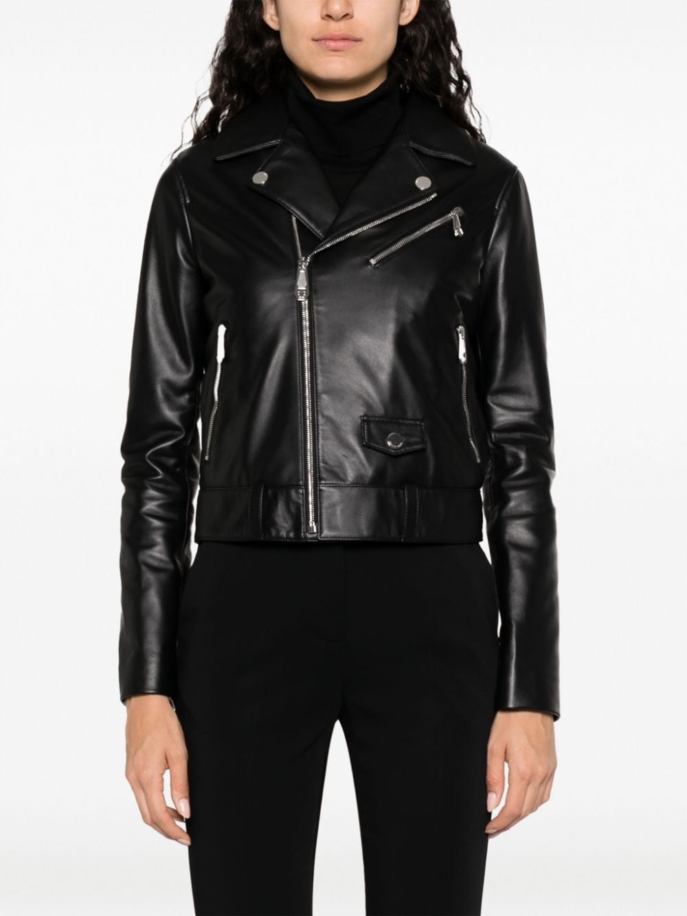 crystal-embellished leather biker jacket - 4