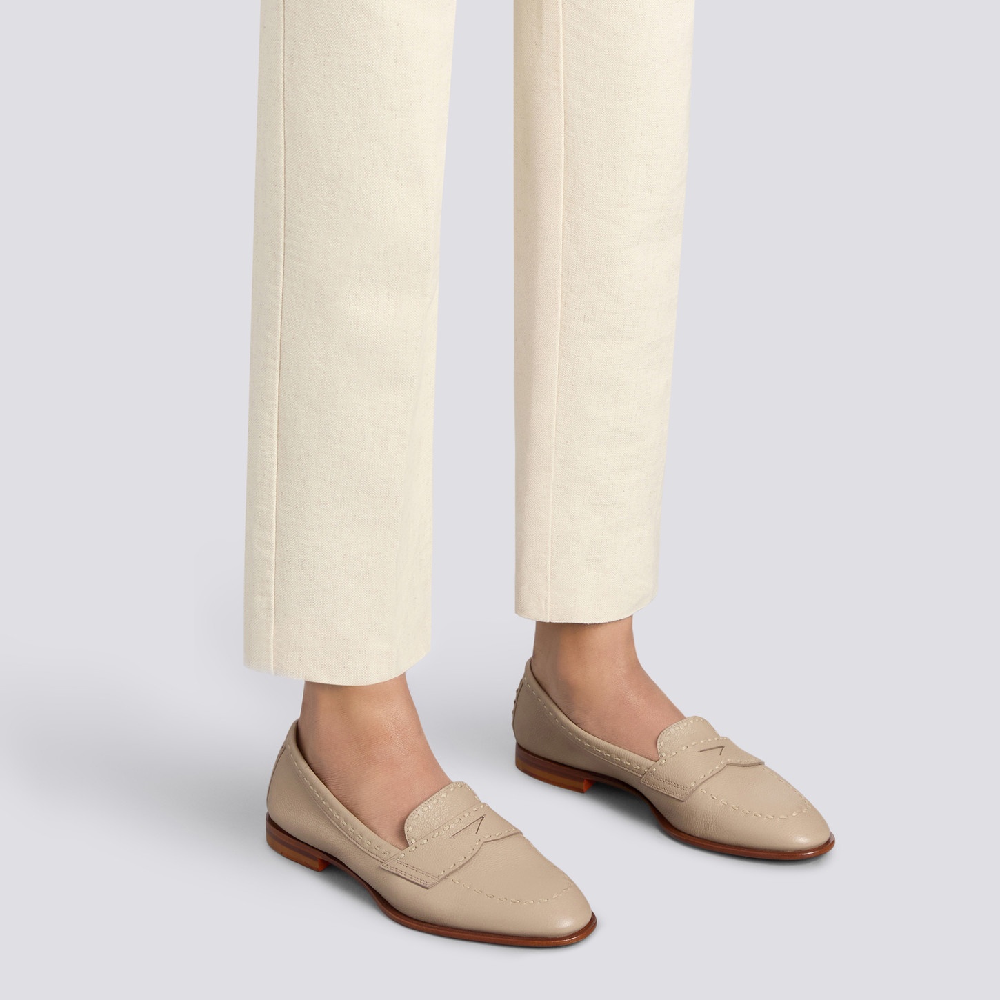 Women's beige tumbled leather penny loafer - 2