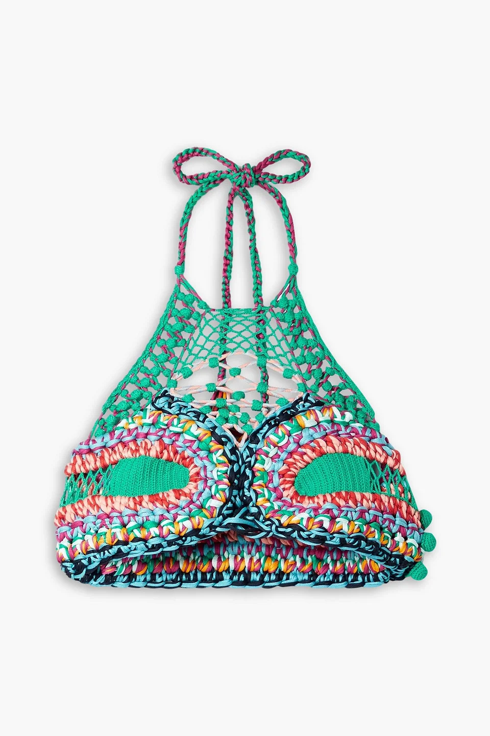 Cropped open-back crocheted halterneck top - 1