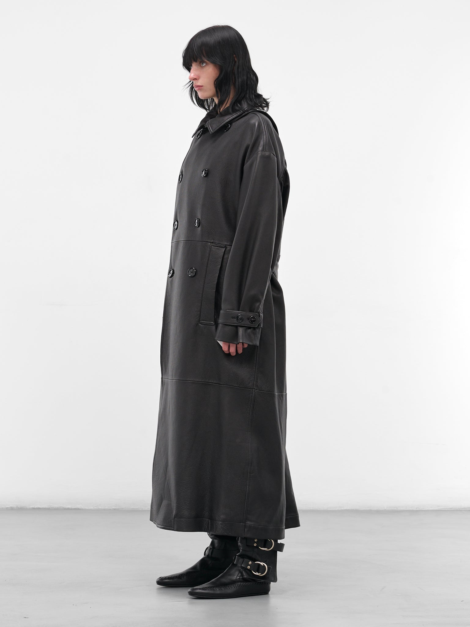 Black Ansa Leather Trench Coat - 2