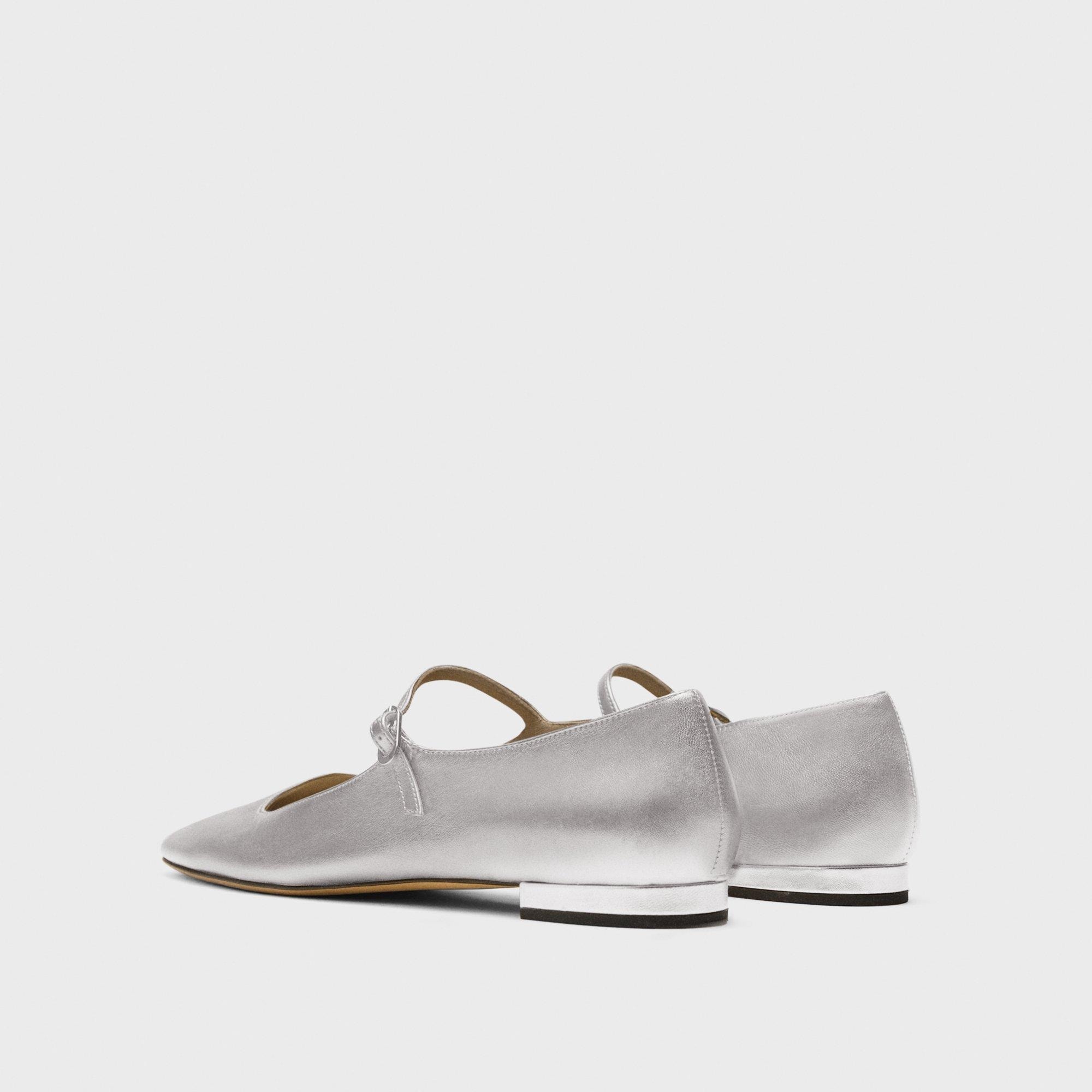 Mary Jane Ballerina Flat in Metallic Leather - 4