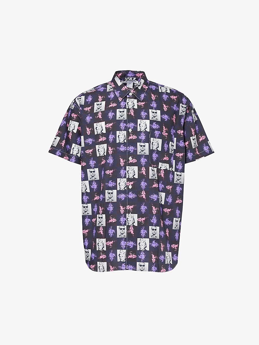 Graphic-print short-sleeved cotton-poplin shirt - 1
