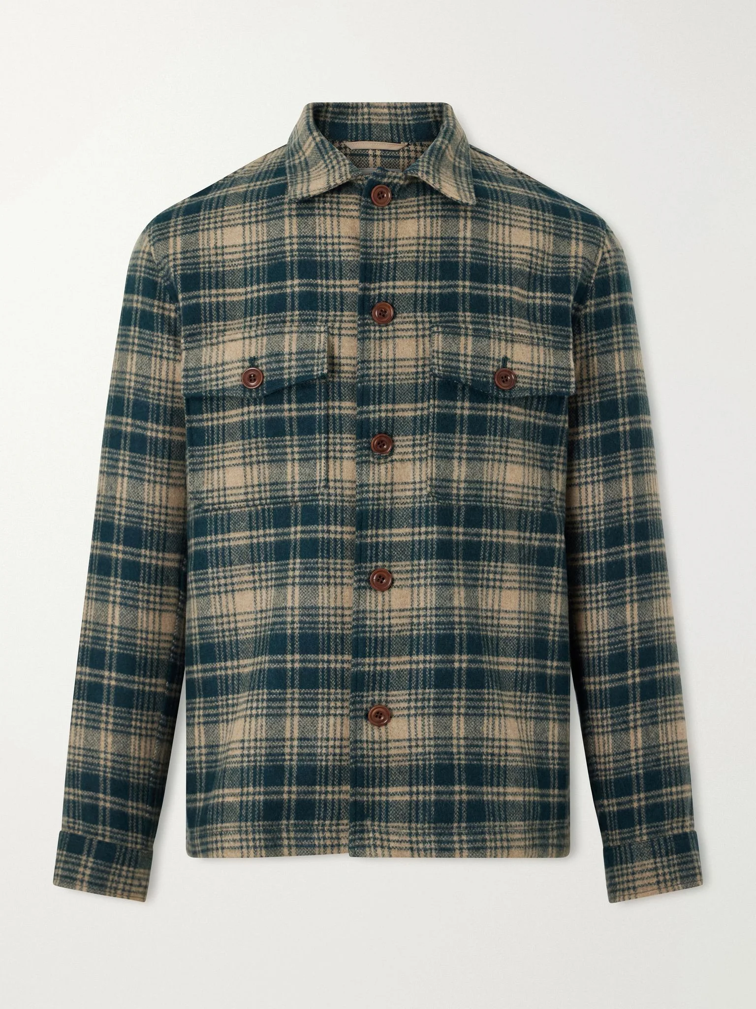 Checked Wool-Blend Overshirt Green - 1