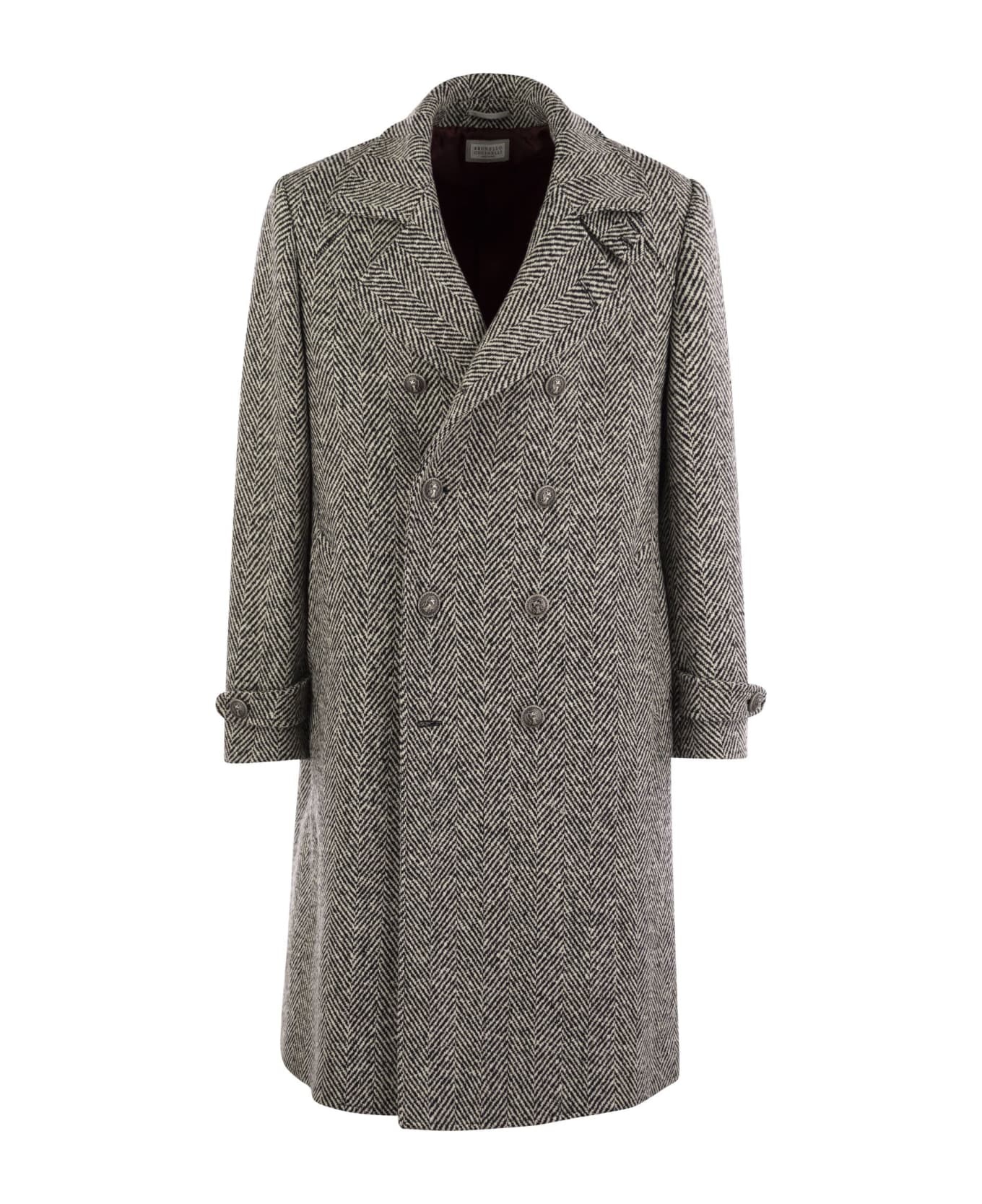 One-and-a-half-breasted Coat In Herringbone Virgin Wool - 1