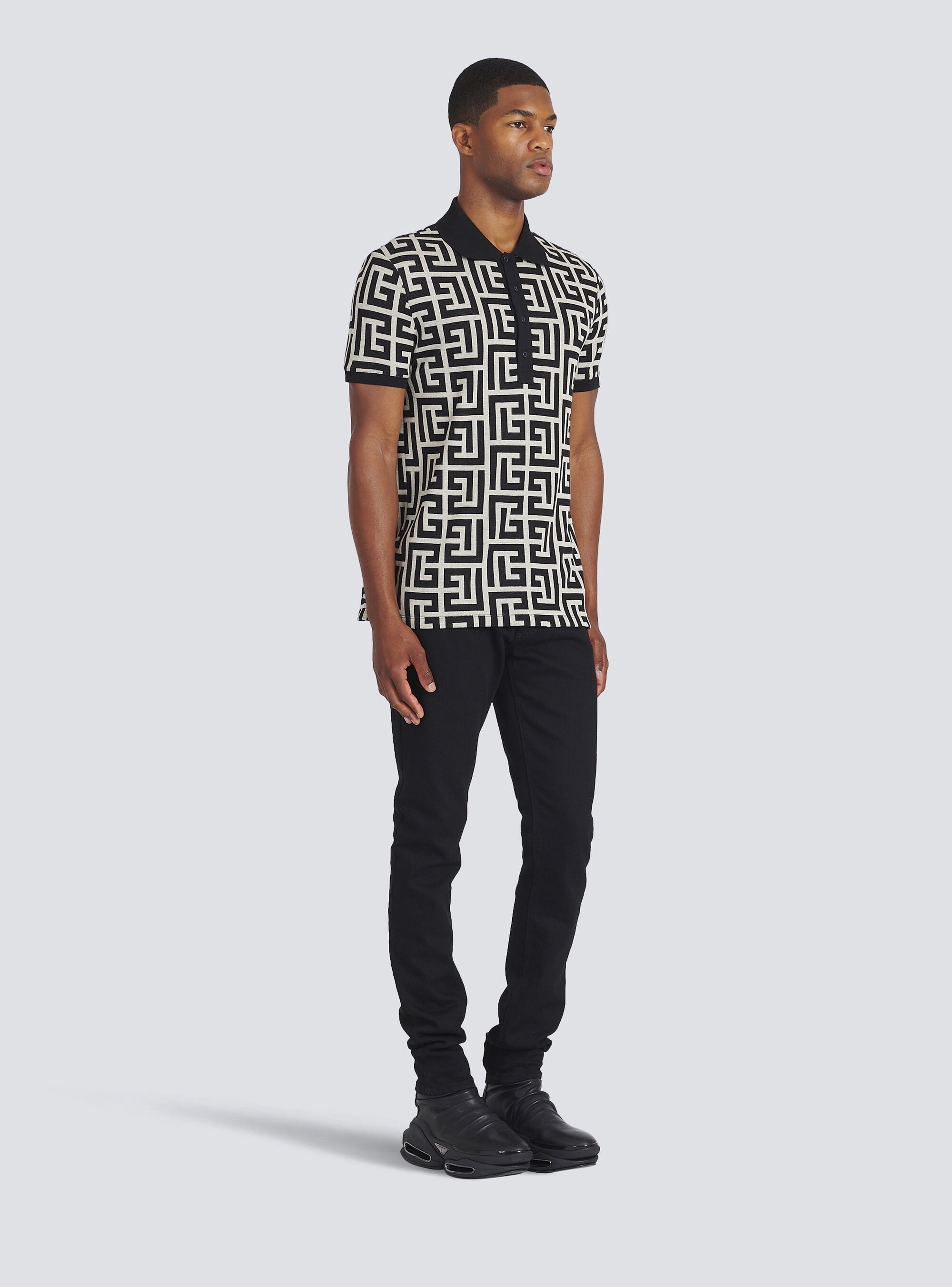 Cotton polo with maxi Balmain monogram - 5