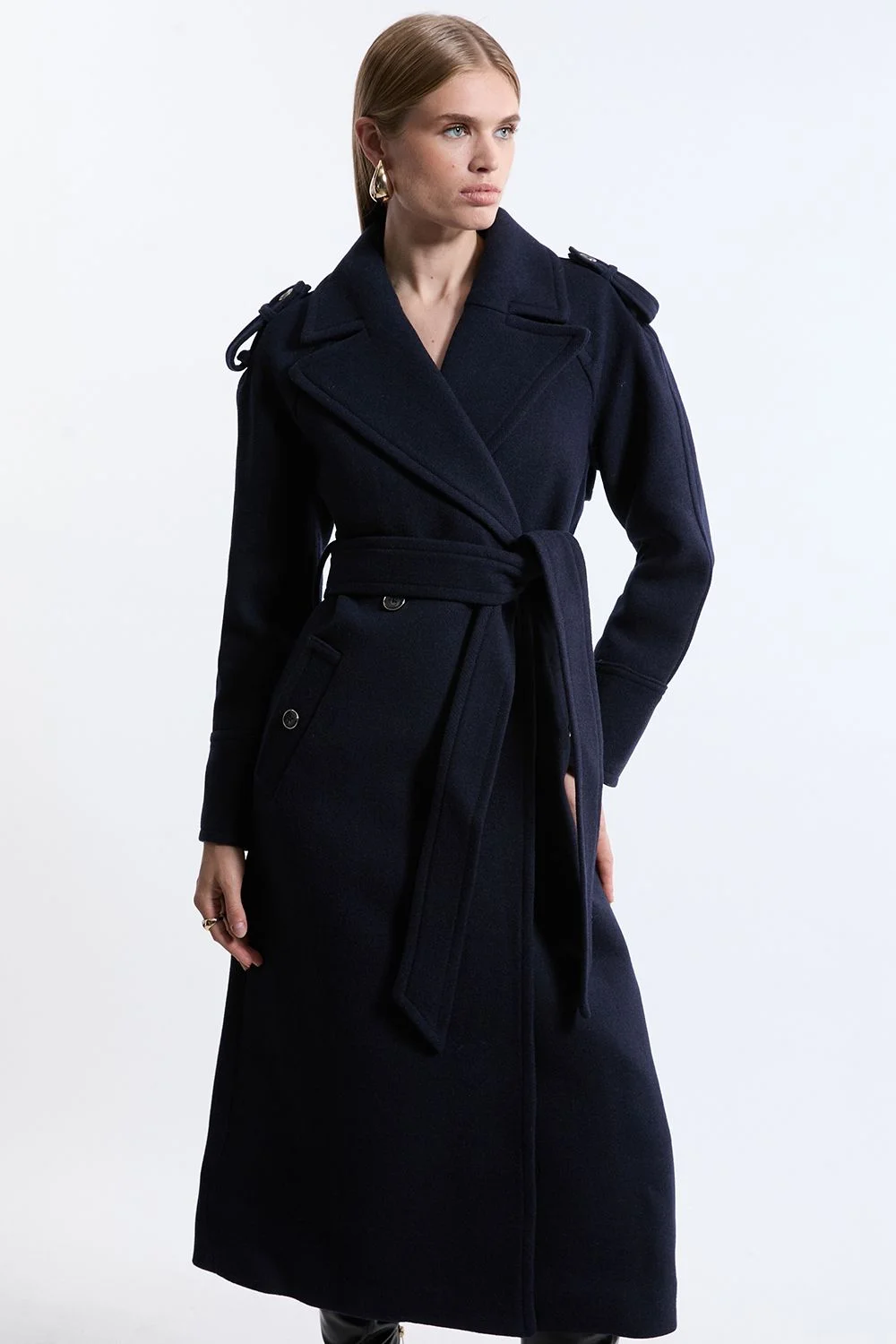 Wool Tailored Belted Midi Coat - 1