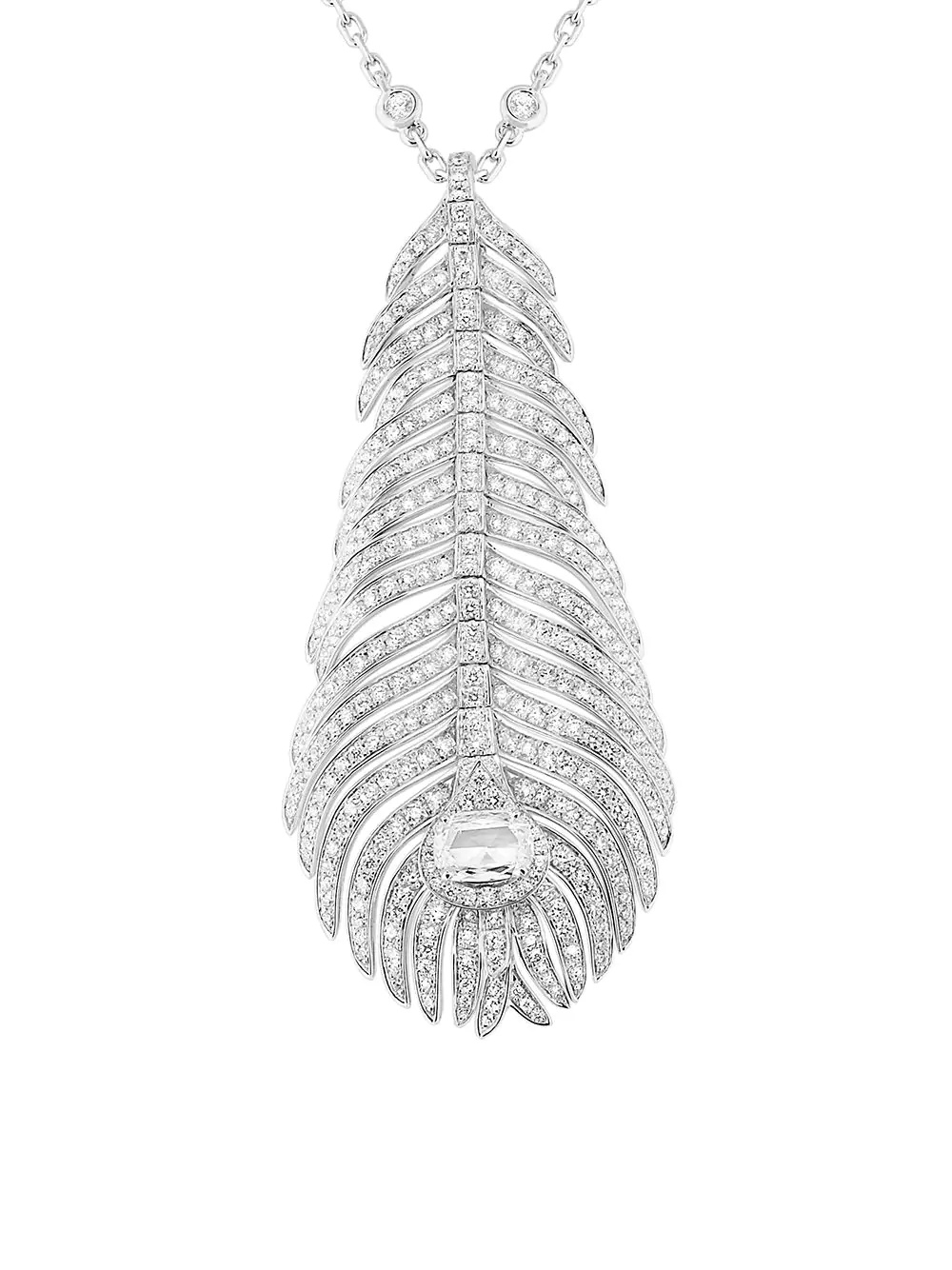 18kt white gold diamond Plume de Paon pendant necklace - 2