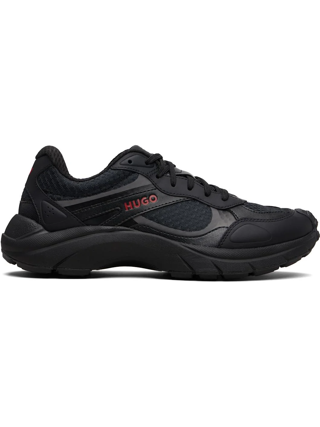 Black Jacquard Jersey Faux-Leather Sneakers - 1