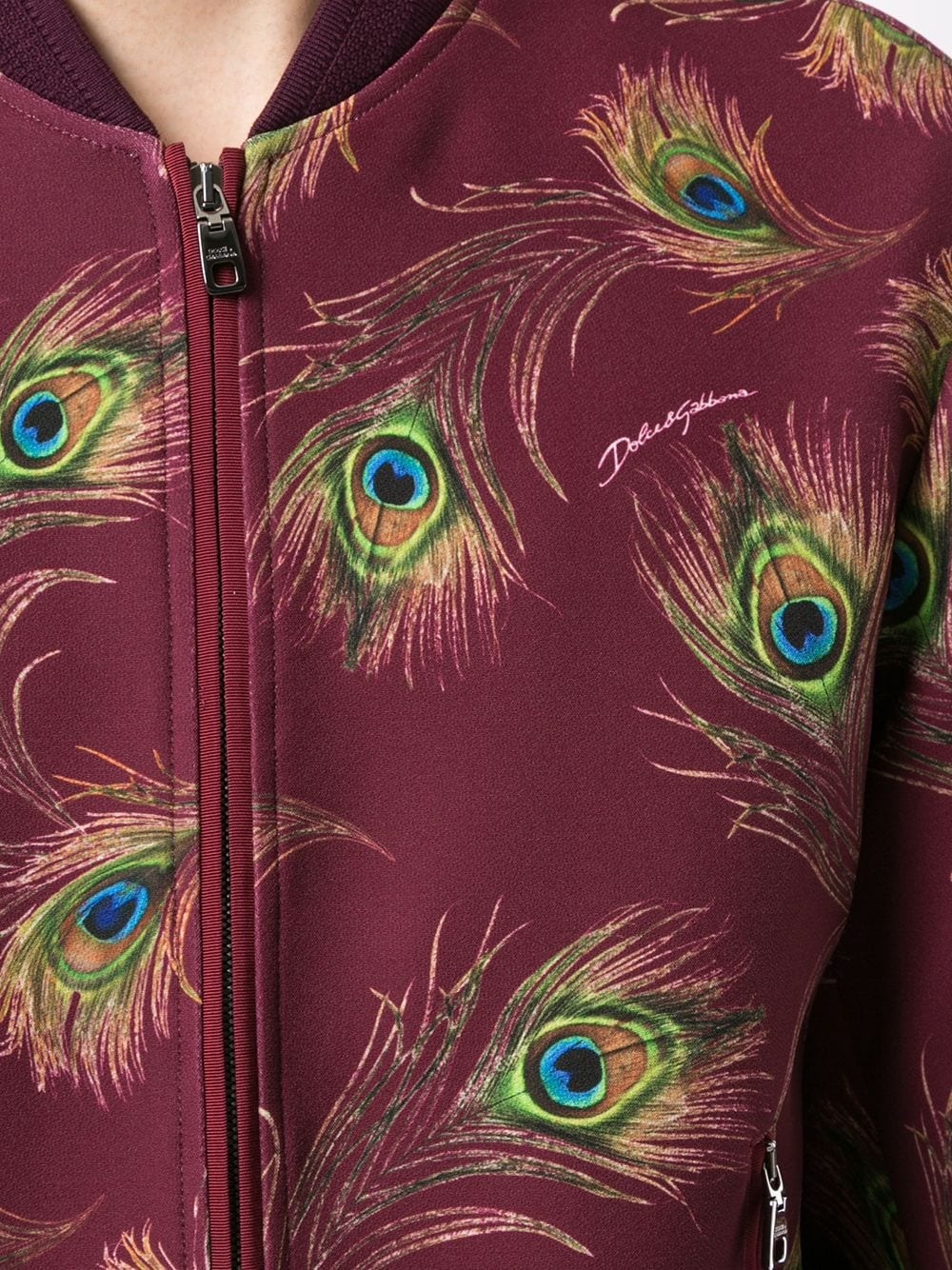 peacock feather print bomber jacket - 7