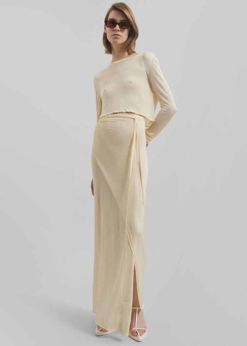 Alsen Thin Knit Wrap Skirt - Pale Yellow 4