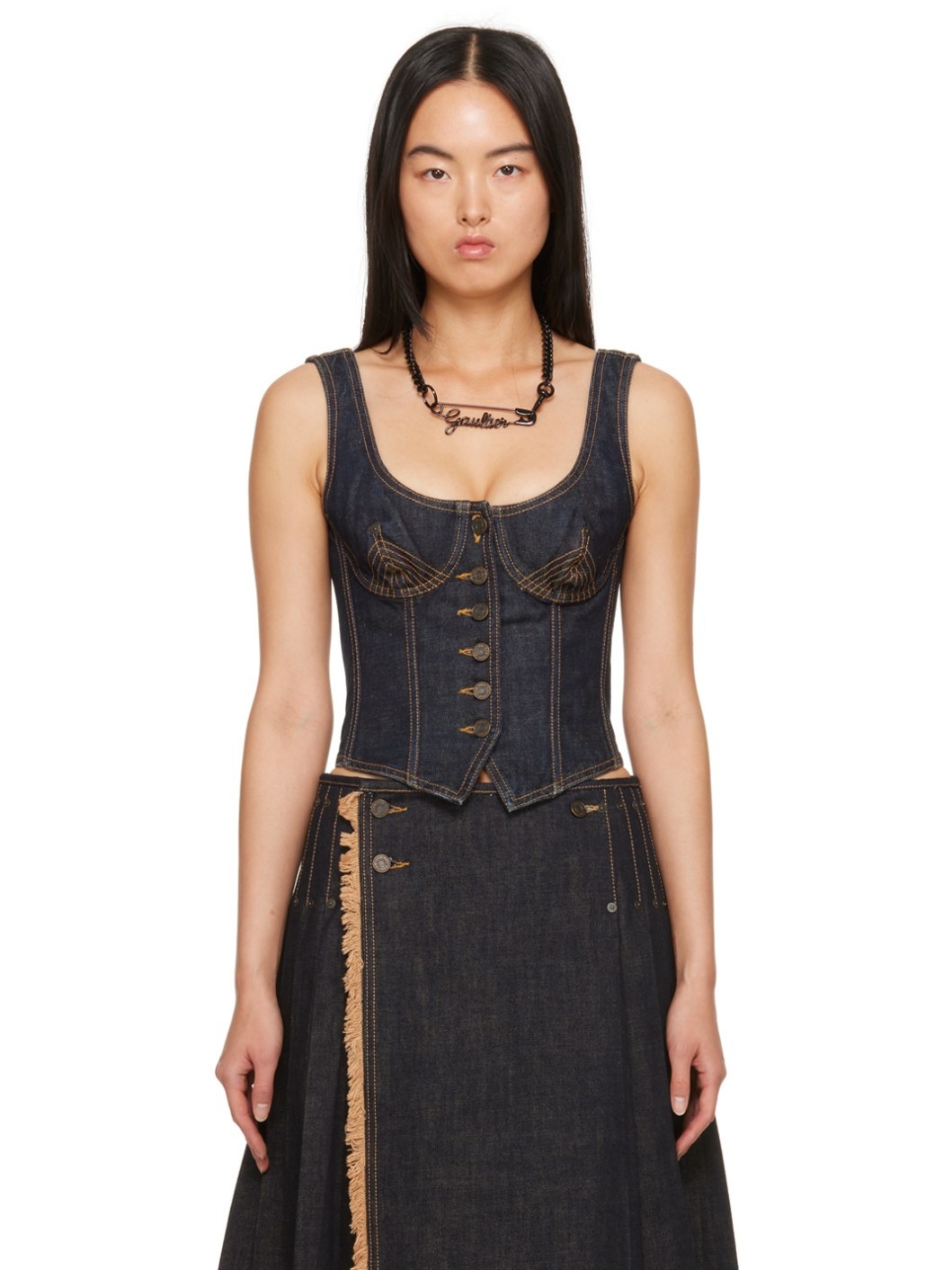 Indigo Button Denim Tank Top - 1