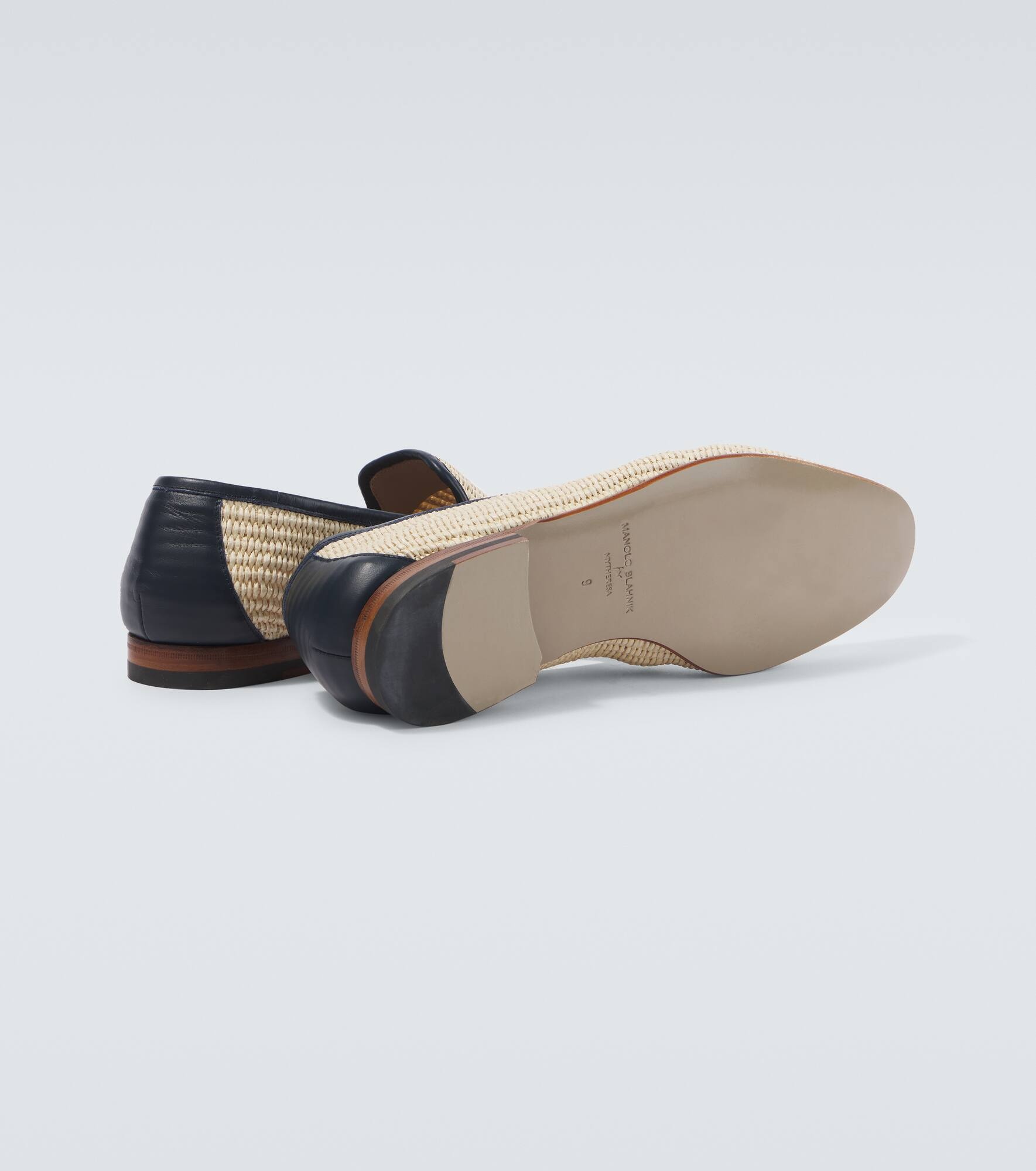 Mario leather-trimmed raffia-effect loafers - 7