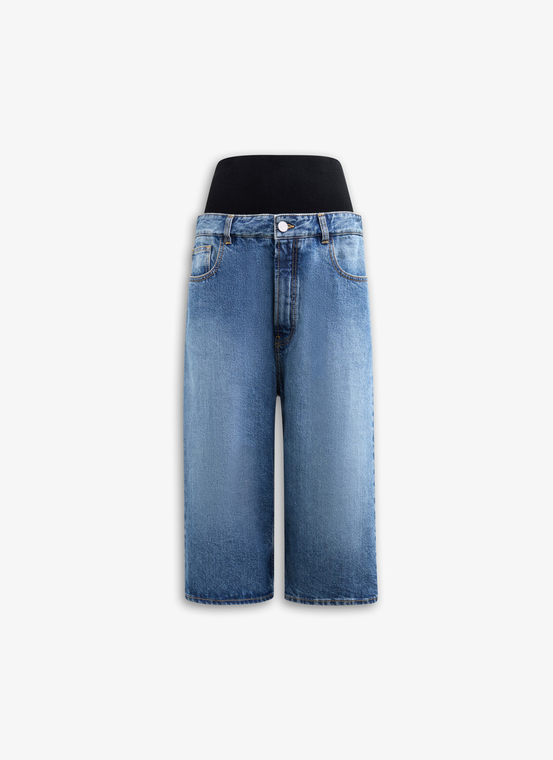 DENIM BERMUDA SHORTS WITH KNITTED WAISTBAND - 1