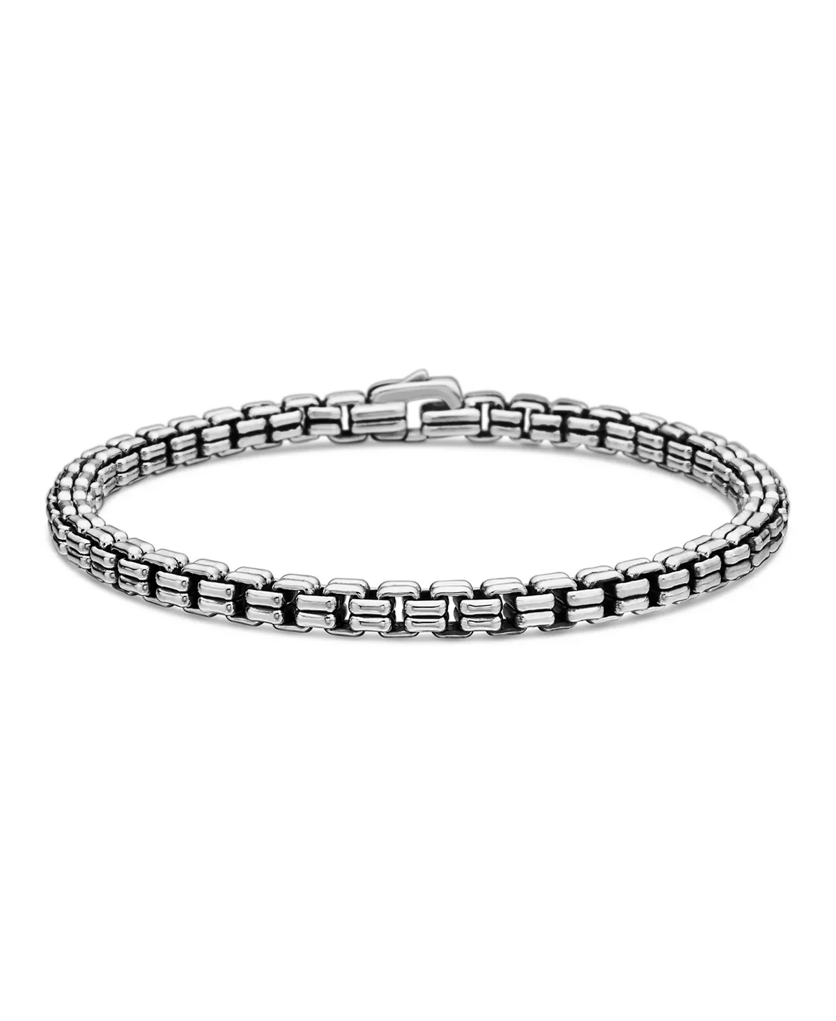 Men's Double Box Chain Bracelet in Sterling Silver, 4mm - 1