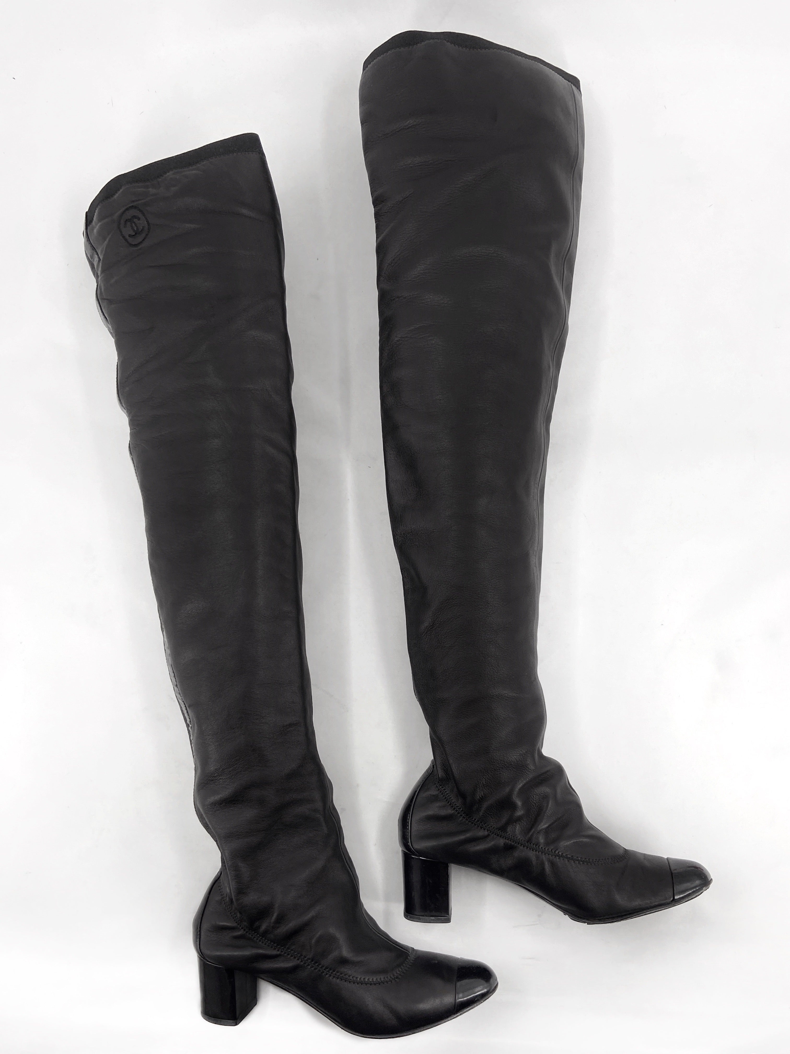 Chanel 90s Karl Lagerfeld Logo Lambskin Leather Boot 35.5 - 3