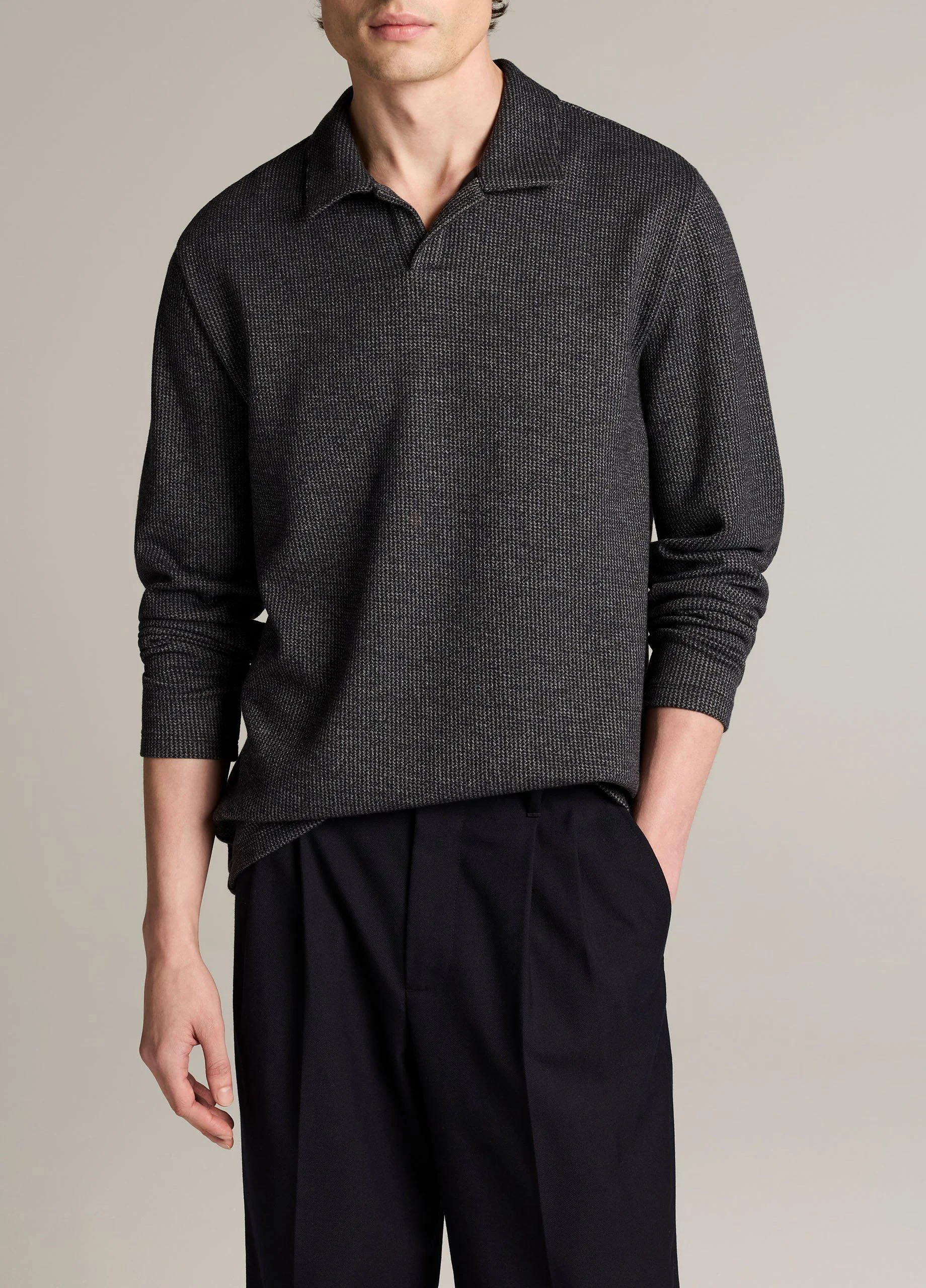 Blurred Birdseye Cotton-Blend Johnny-Collar Shirt - 1