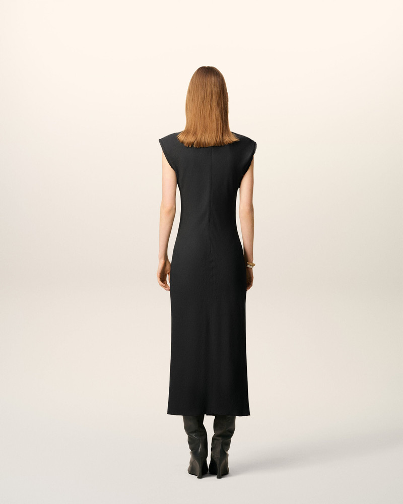 BLACK LONG RAW EDGE DETAILS DRESS 5