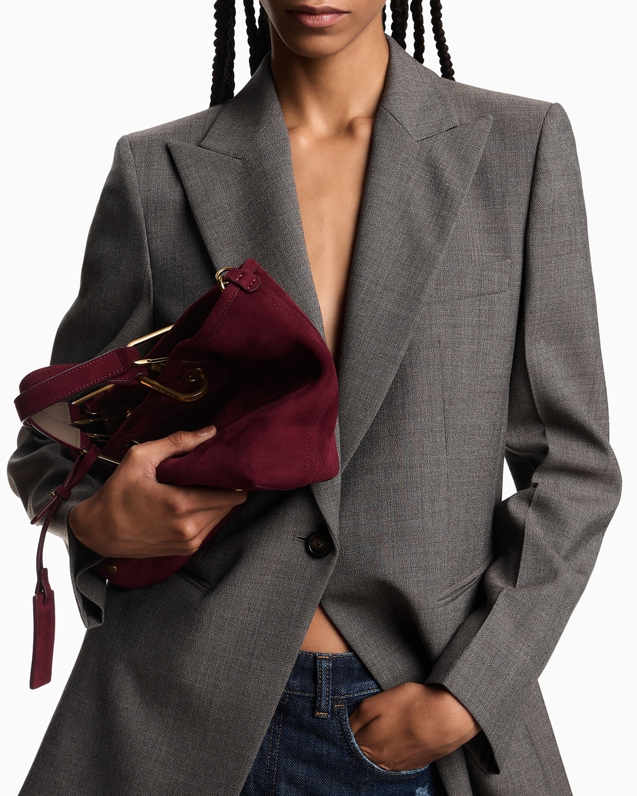SINGLE-BREASTED BLAZER IN MOULINÉ WOOL CRÊPE - 5