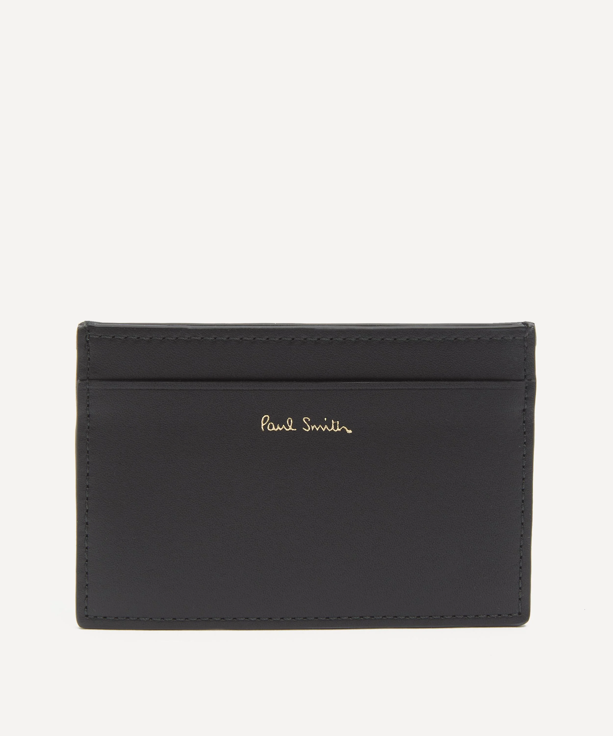 Black Leather Signature Stripe Card Holder - 1