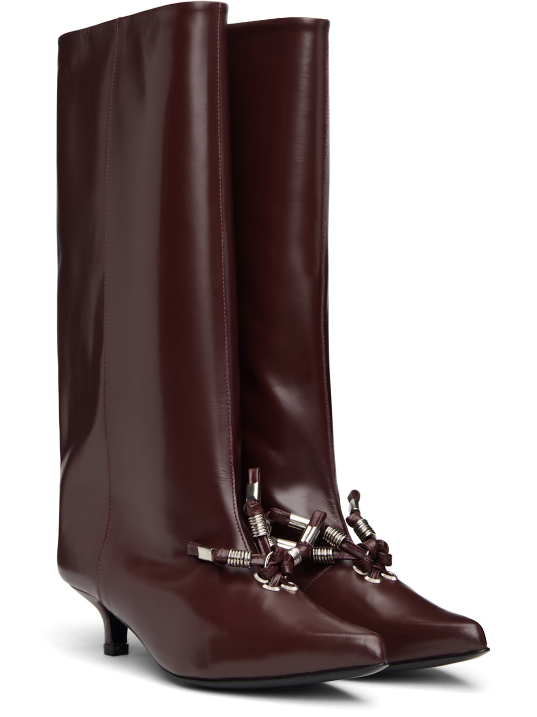 Burgundy Leather Tall Boots - 4