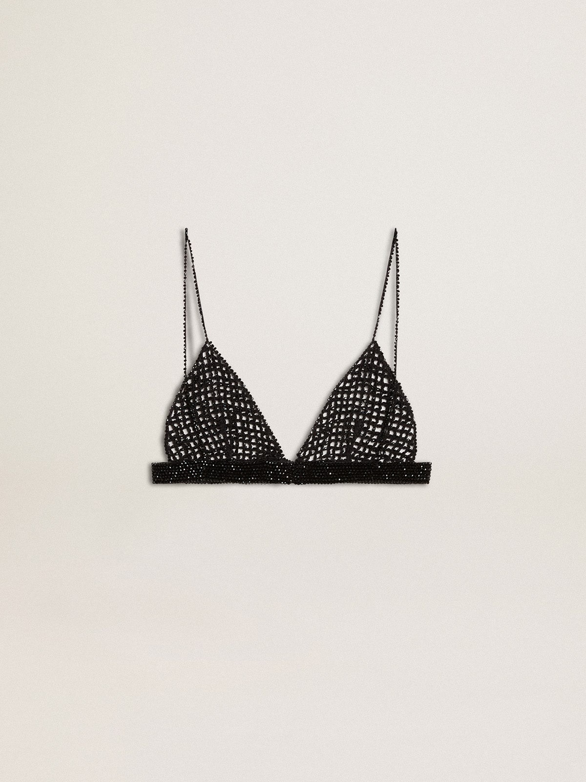 Women's black crochet top with crystals - 6