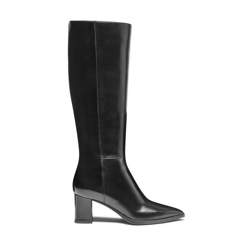 Women's black leather mid-heel boot - 1