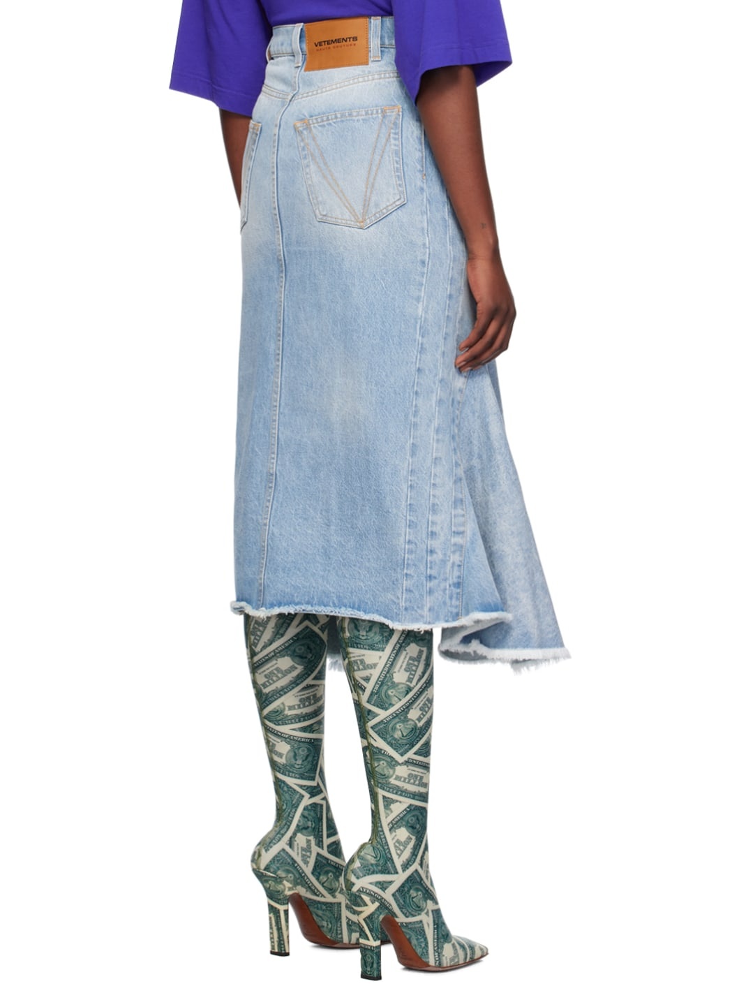 Blue Flared Denim Midi Skirt - 3