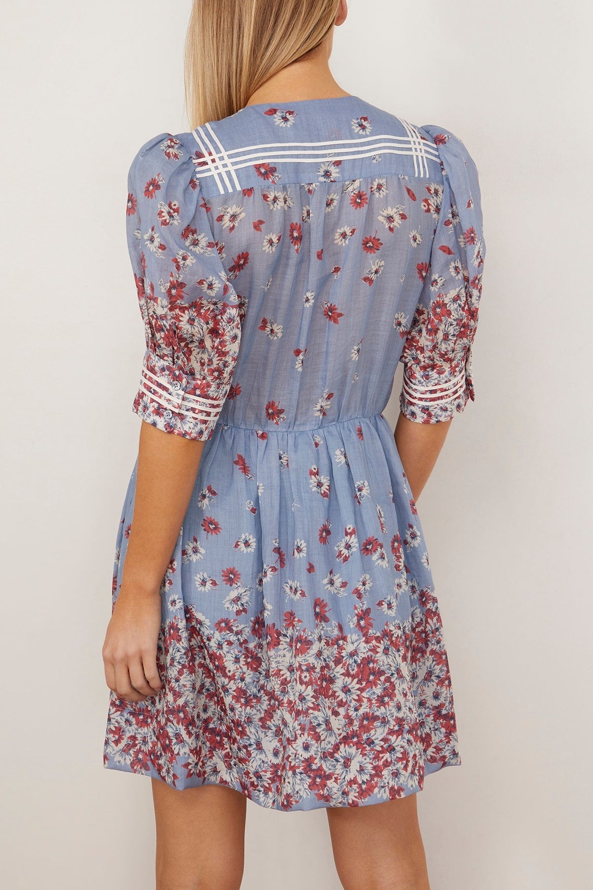 Whitney Print Puff Short Sleeve Mini Dress In Blue - 4