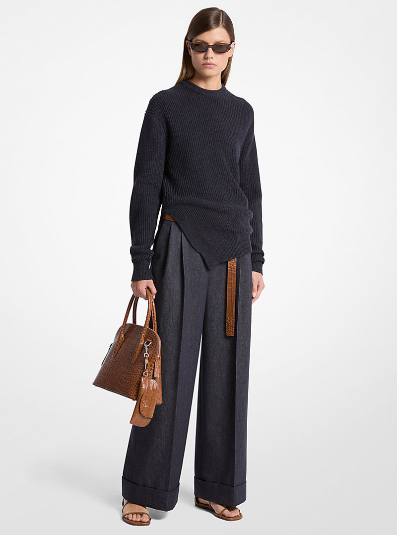 Ribbed Cashmere Bias Hem Sweater 1