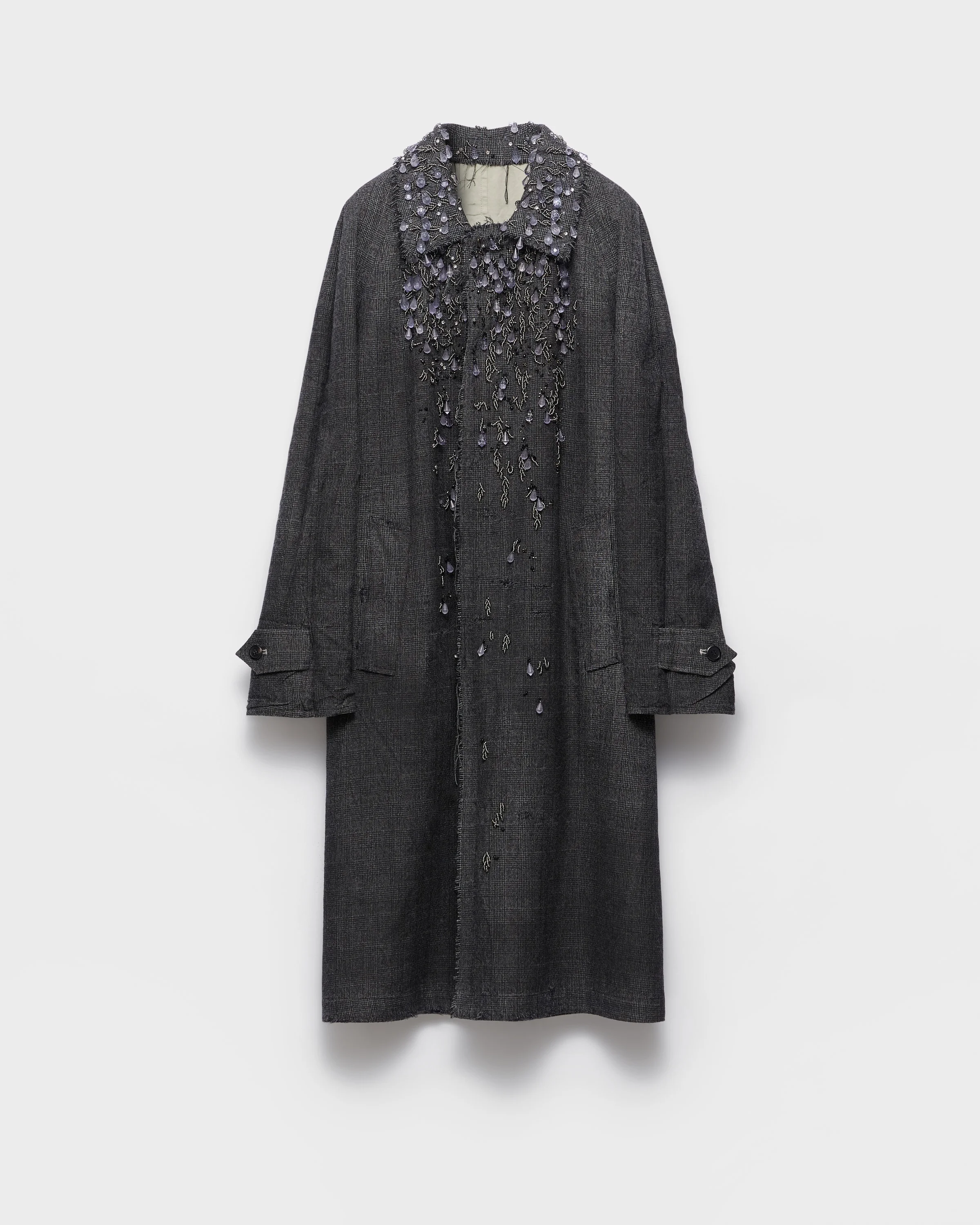 Single-breasted mouliné Prince of Wales check and embroidered twill coat - 1