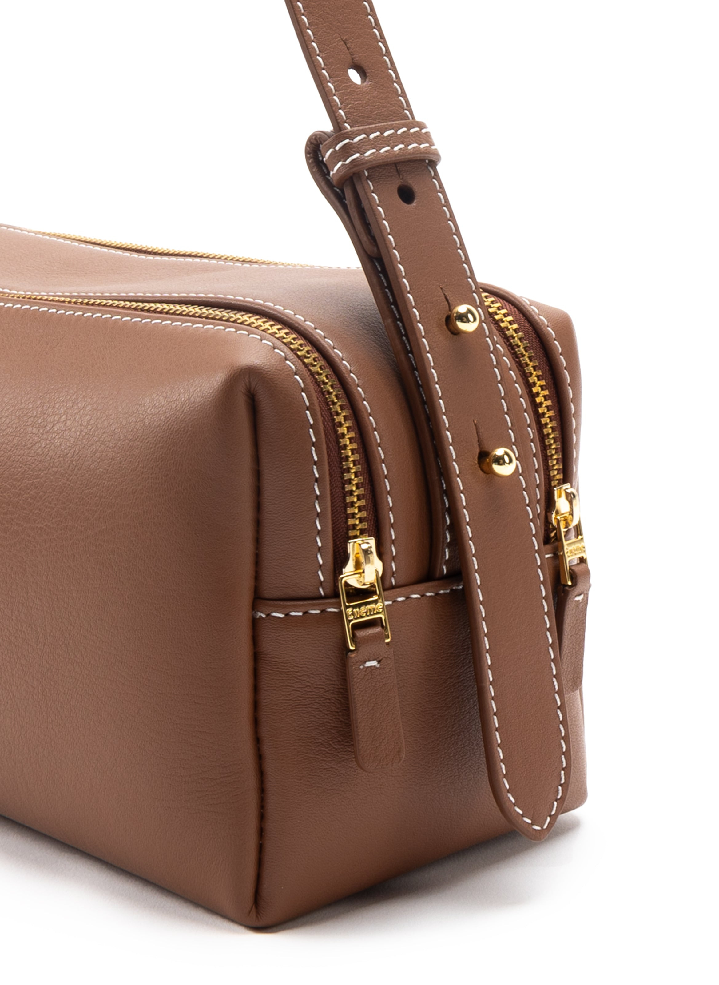 Trousse Shoulder Pebbled Leather Cognac/White stitching - 4
