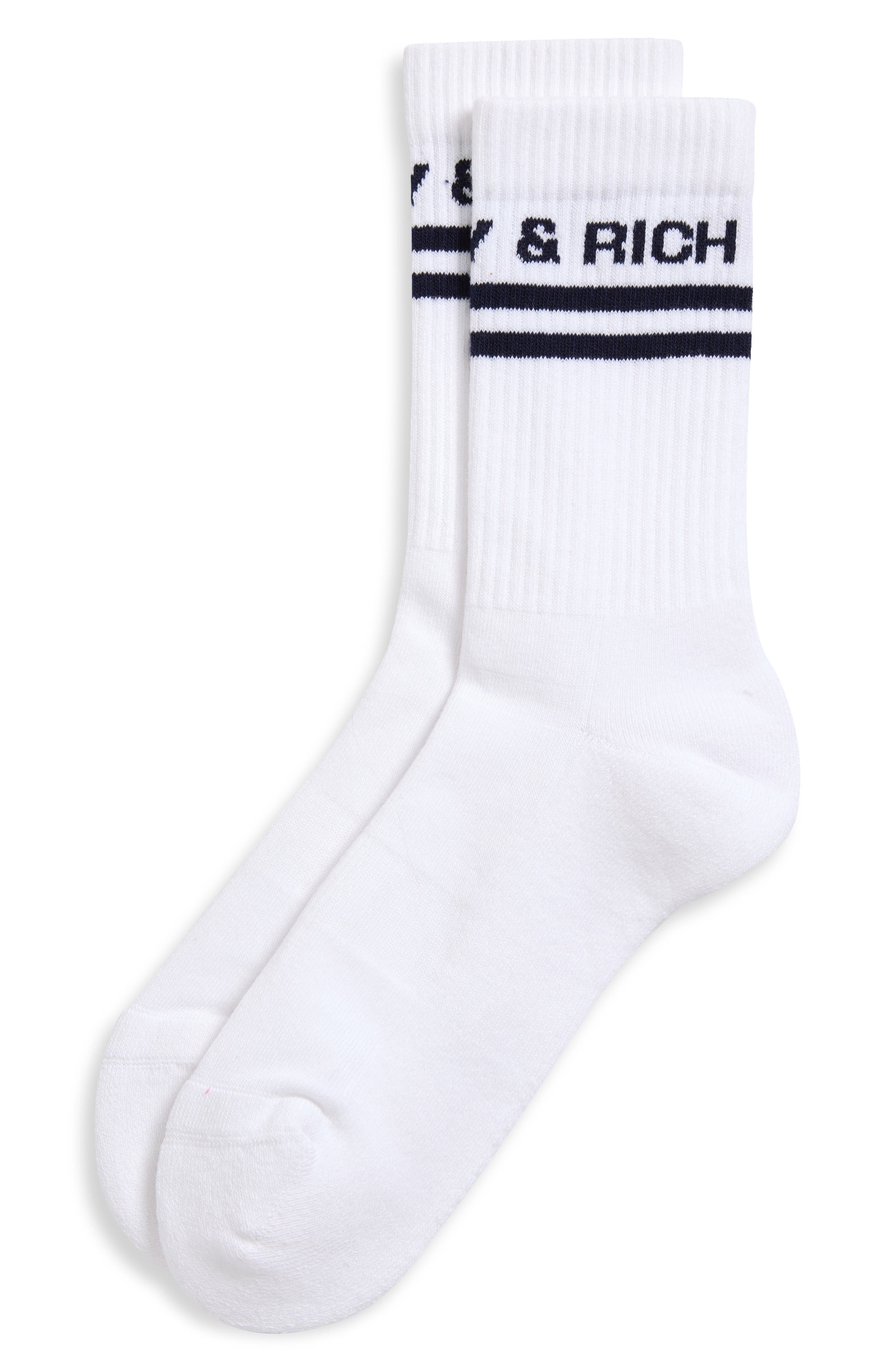 Sporty & Rich Logo Cotton Blend Crew Socks in White/navy at Nordstrom - 2