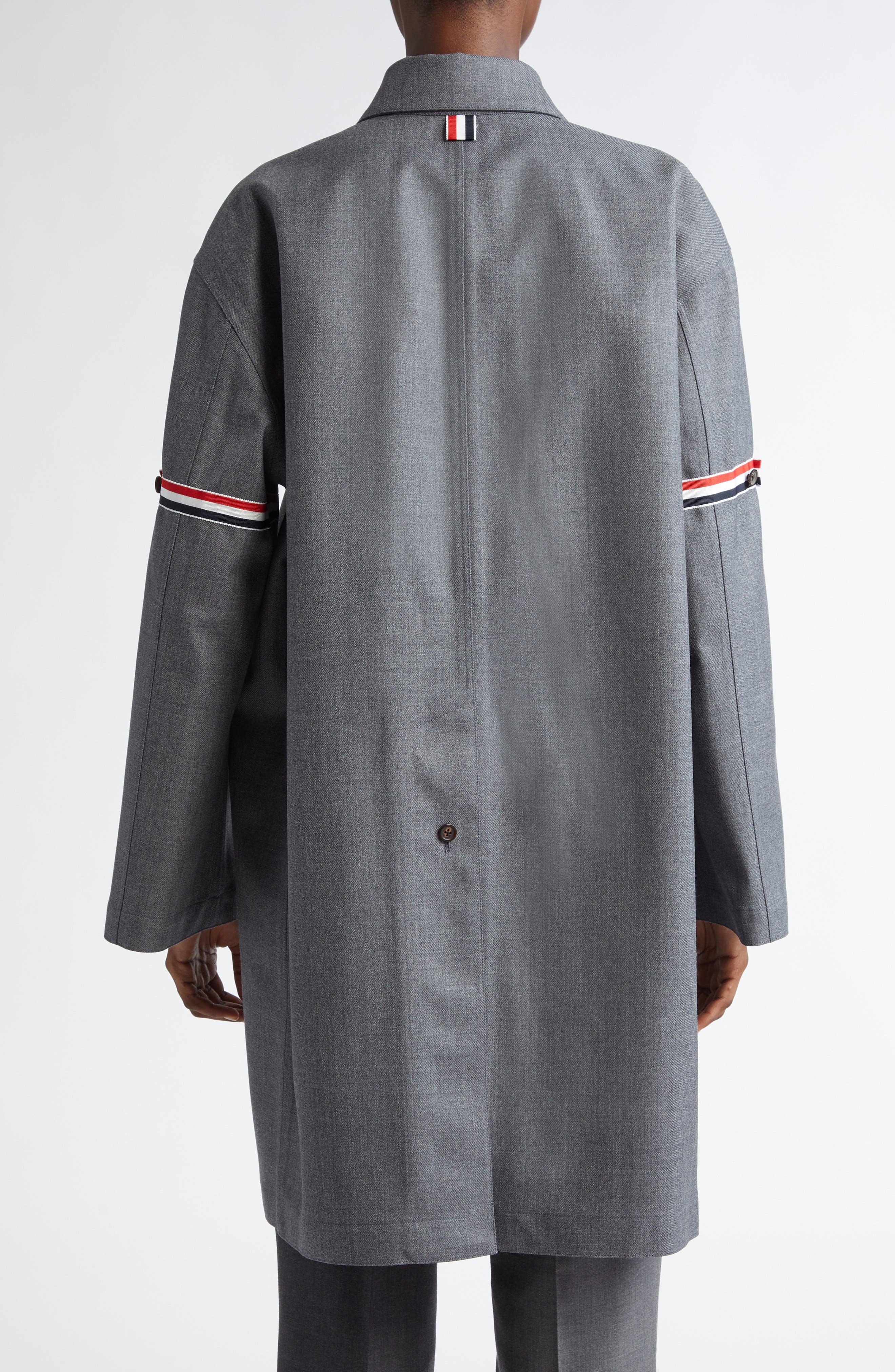 Thom Browne Tricolor Armband Water Resistant Wool Blend Twill Coat in Medium Grey at Nordstrom - 2