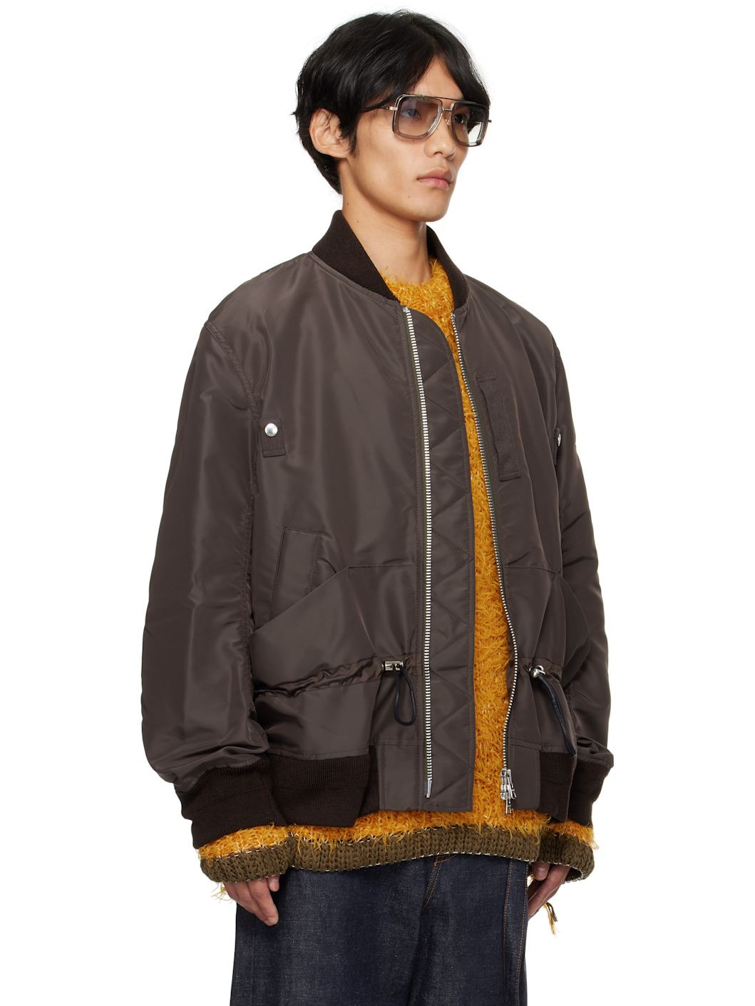 Brown Nylon Twill Blouson Bomber Jacket - 2