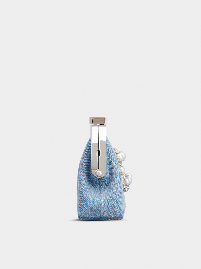 Flower Strass Pearl Buckle Coin Purse in Denim 3