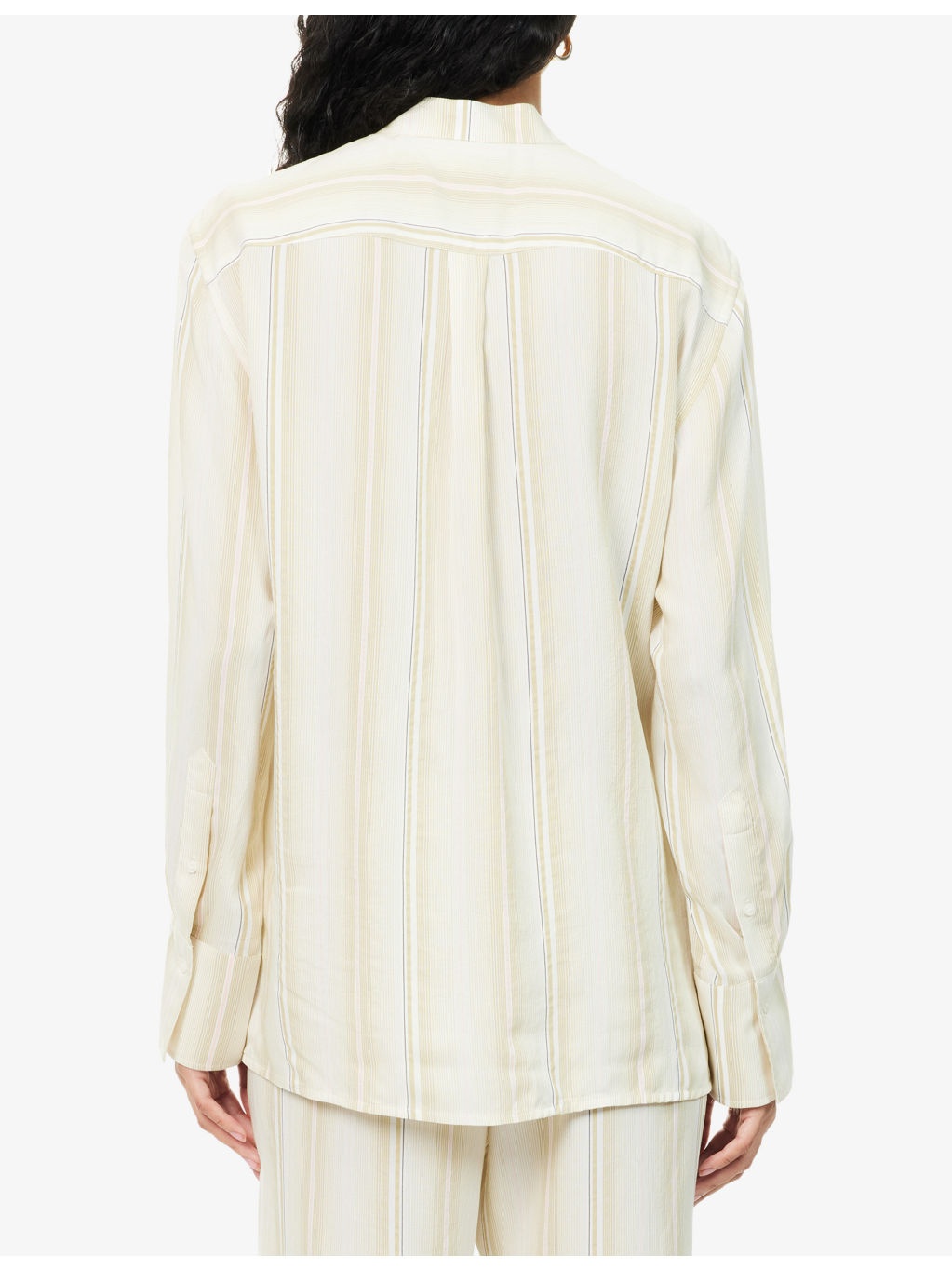 Striped Band-Collar Woven Shirt - 4