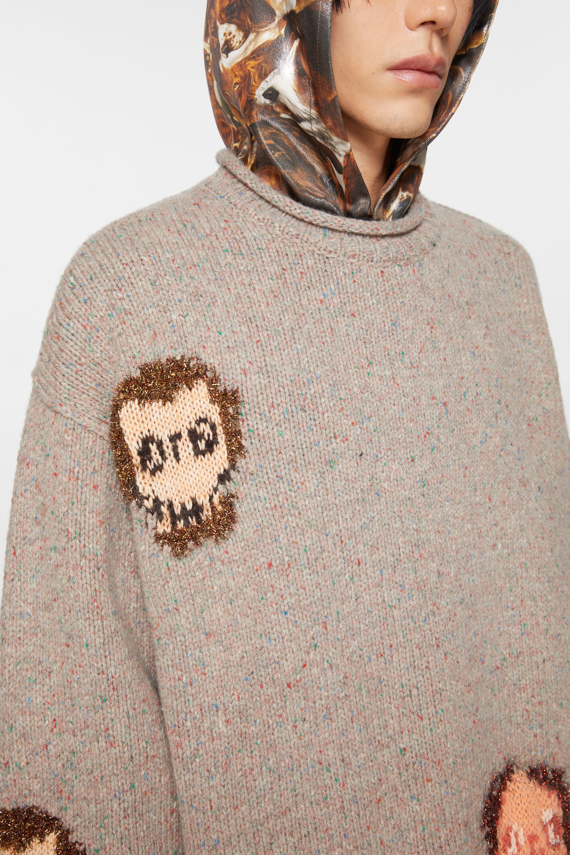 Jacquard skull jumper - Grey melange/multi - 4