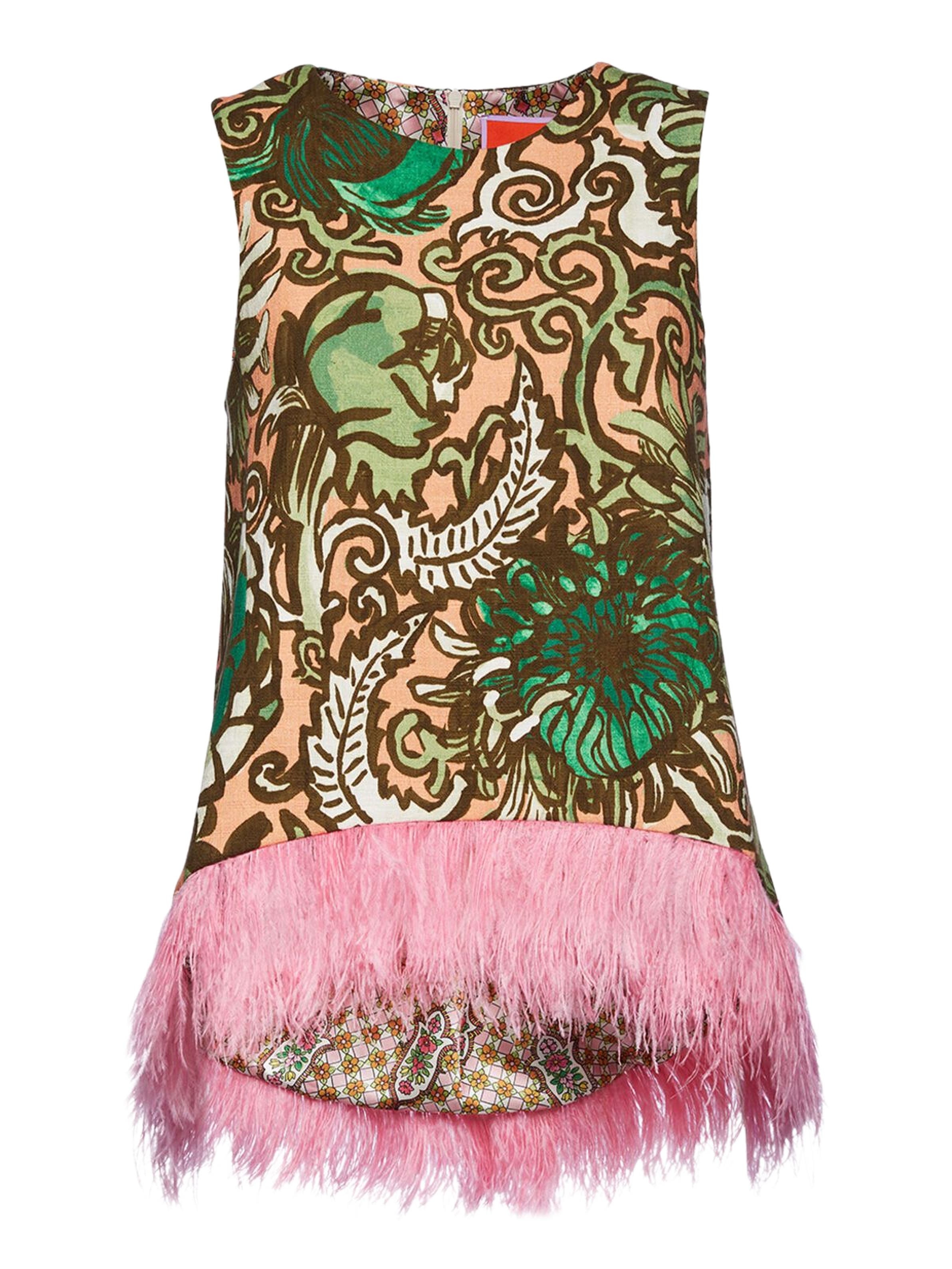 La DoubleJ La Scala Top With Feathers Anemone Pink Olive at Nordstrom - 2