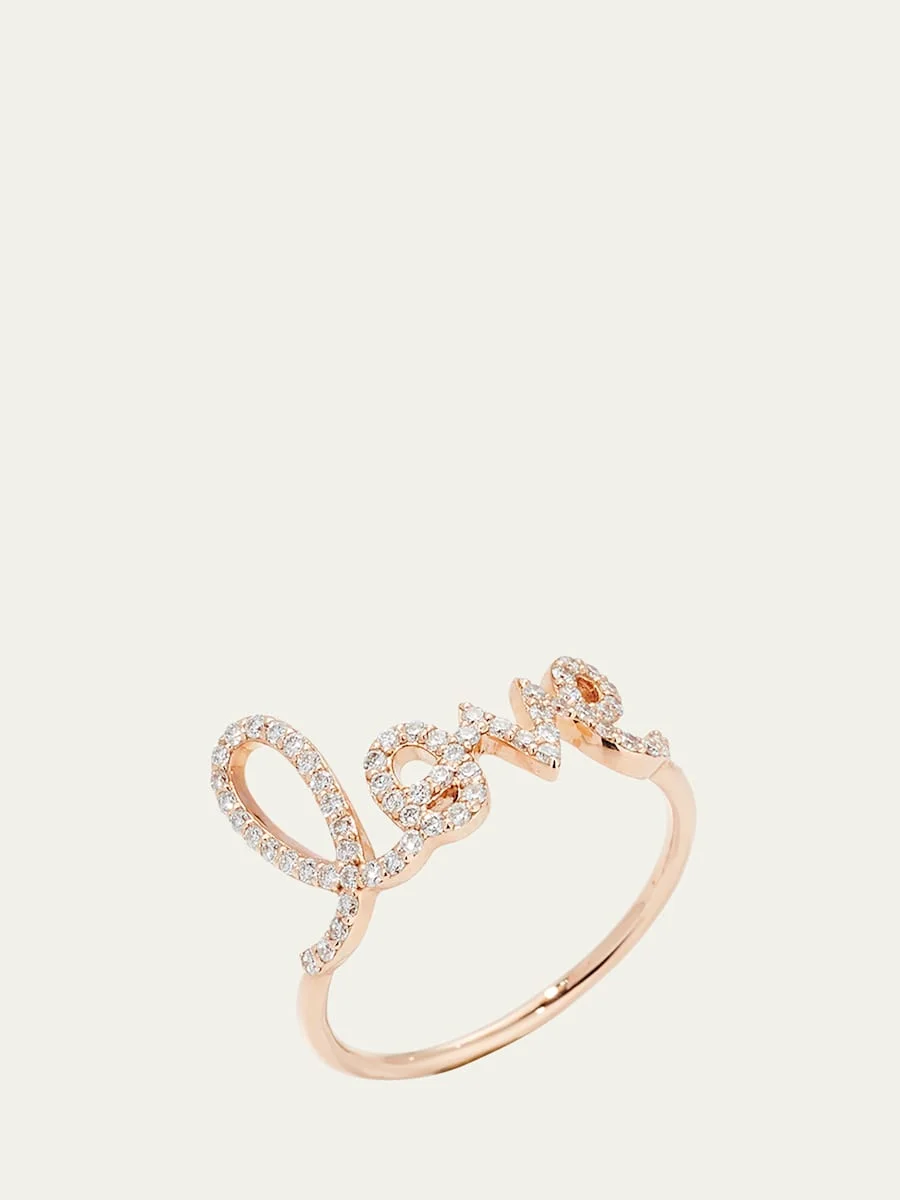 Large Love 14K Gold Ring with Diamonds - 1