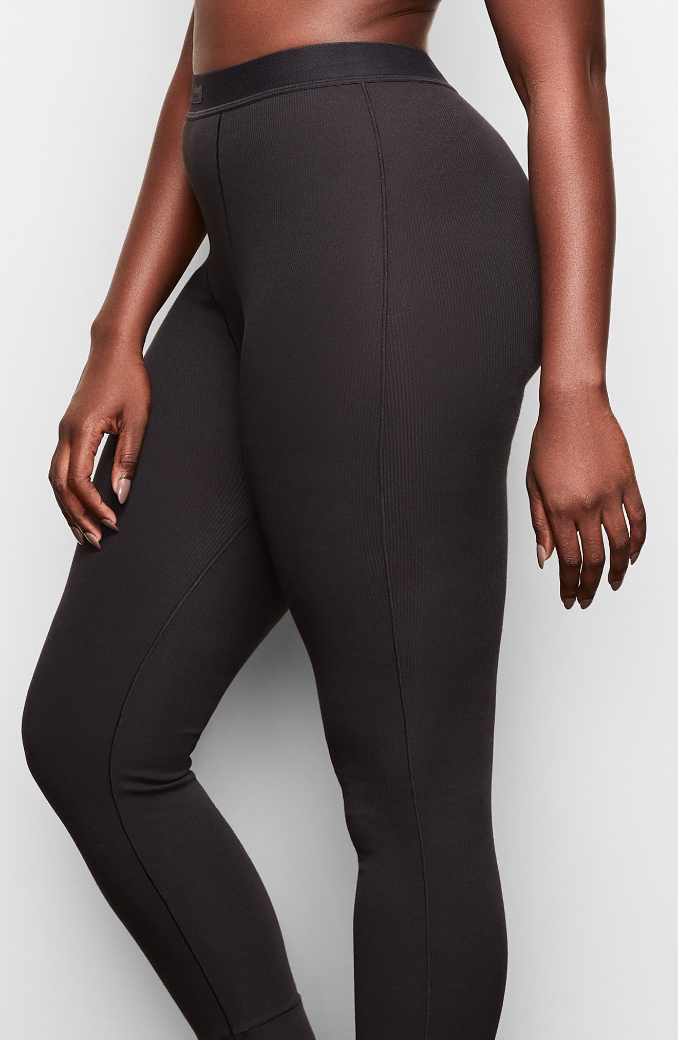 SKIMS Stretch Cotton Rib Leggings in Soot at Nordstrom - 3