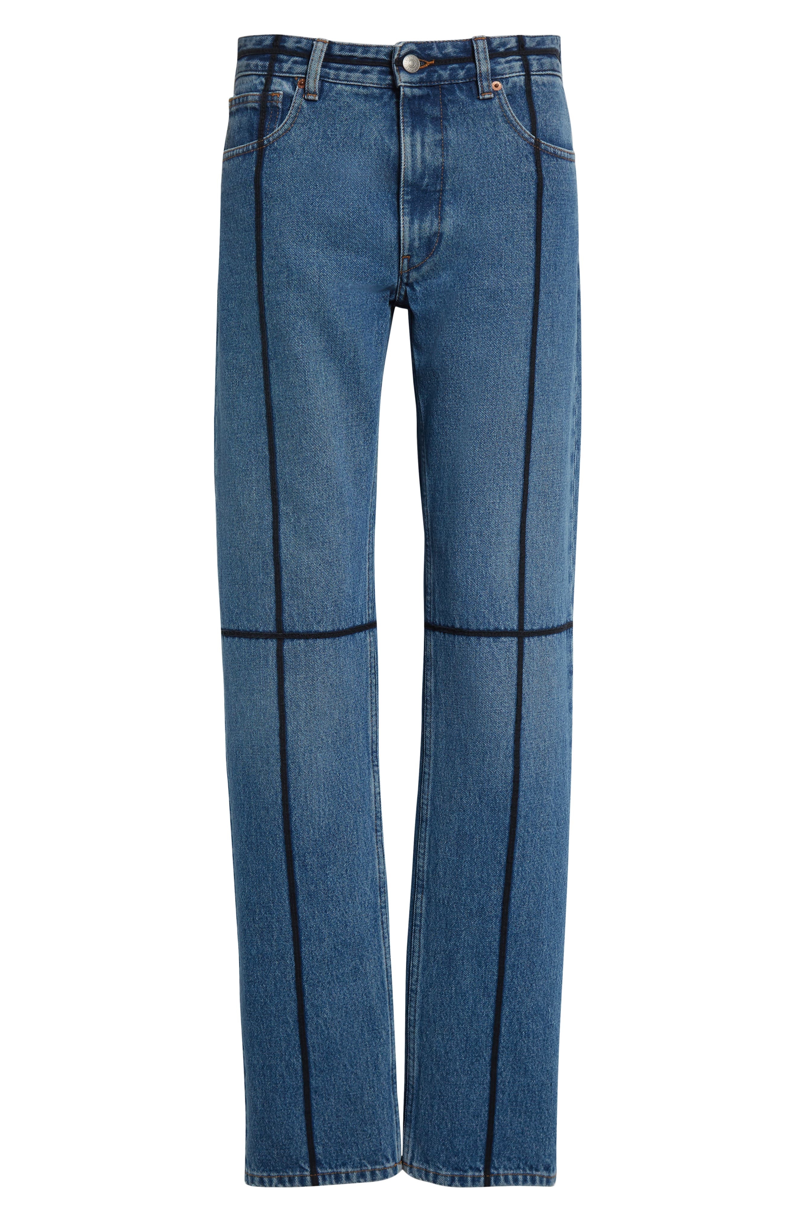 MM6 Maison Margiela Contrast Seam Straight Leg Jeans in Medium Blue at Nordstrom - 6